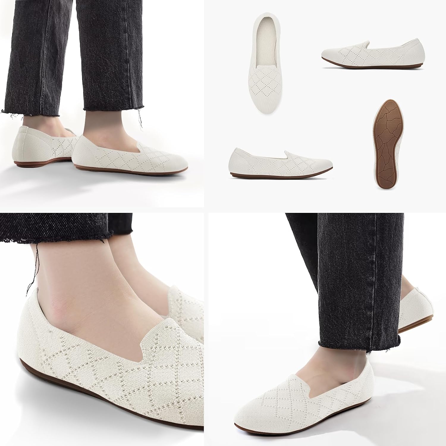 Detalle de Puxowe Bequeme Ballerinas Damen – atmungsaktive Strick-Schlupfschuhe mit Memory-Foam und faltbarer Sohle