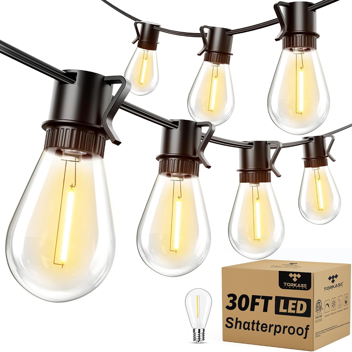 Detalle de Torkase GLS-20J2P-E17-S14- 30 ft Outdoor LED String Lights with Dimmable S14 Bulbs