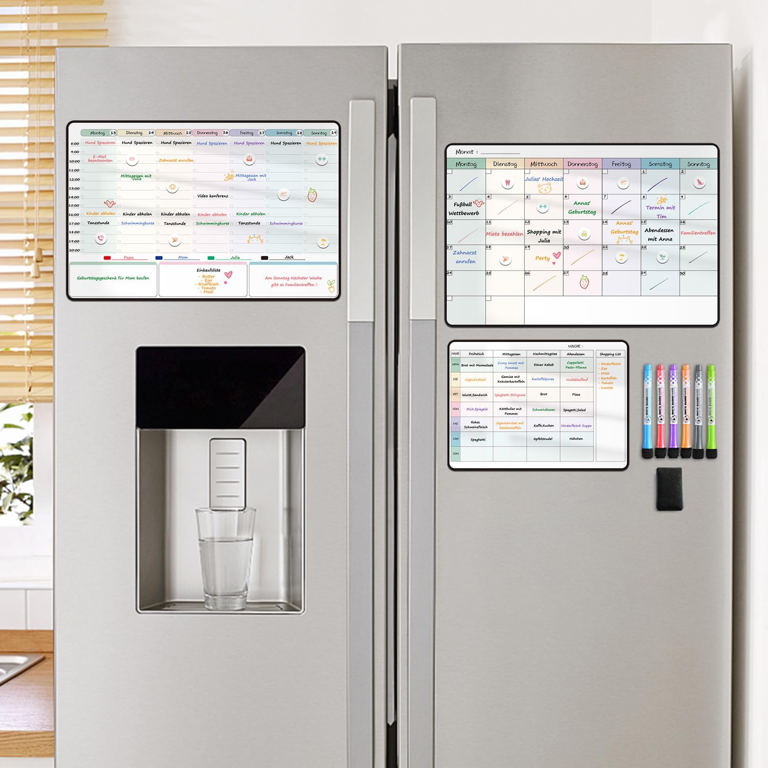 Detalle de MCCORL Magnetisch Wochenplaner + Monatsplaner + Familienplaner – 3er-Set für Kühlschrank & Whiteboard