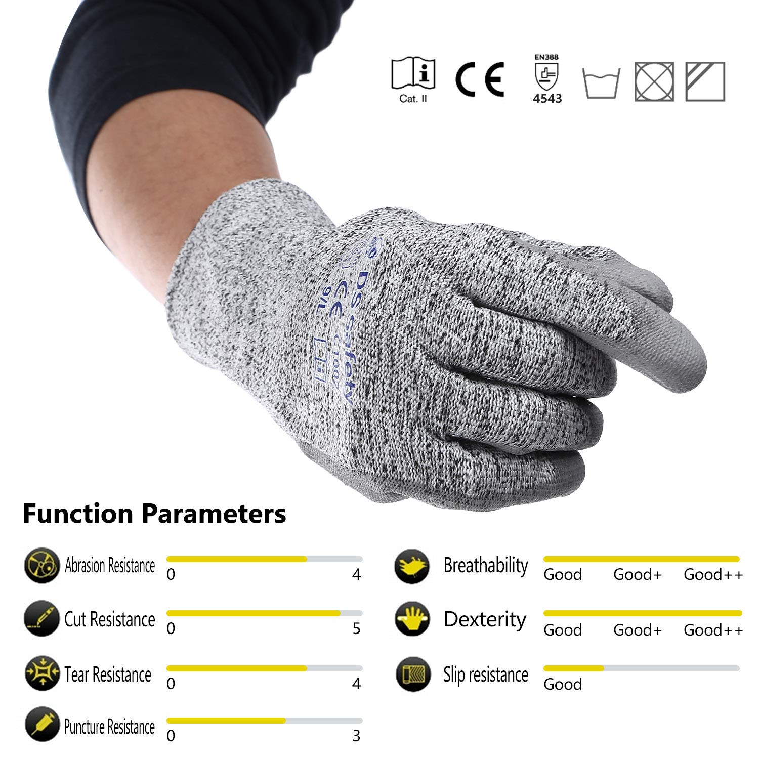 Thumbnail 2 de DS Safety Nitrilbeschichtung Schnittschutz Handschuhe Level 5, 2 Paar, Größe XL, Grau