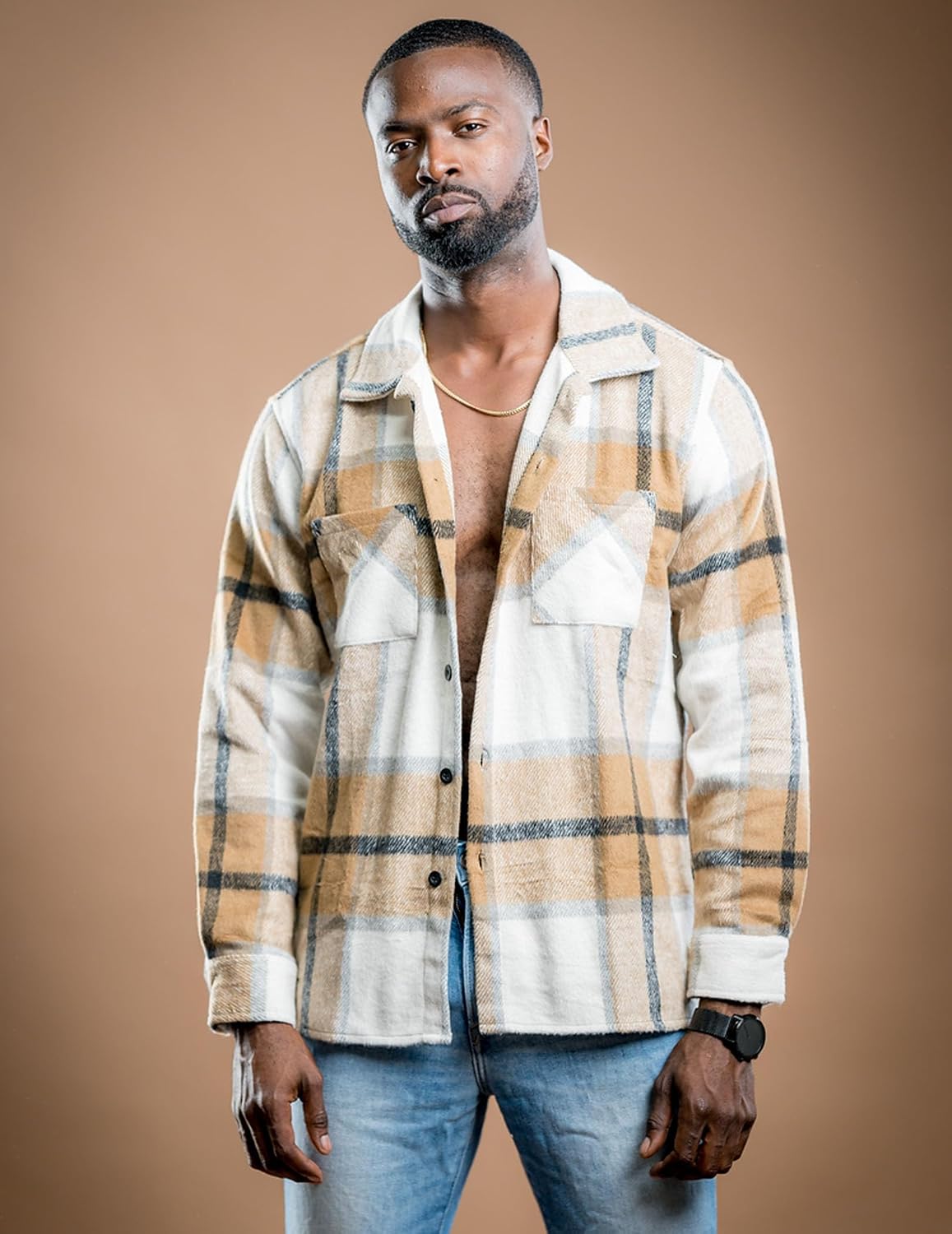 Detalle 2 de COOFANDY Men's Plaid Flannel Shirt Jacket