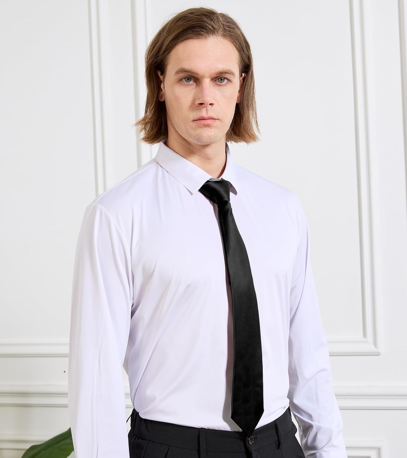 Thumbnail 1 de KOOELLE Men’s Solid Pure Color Microfiber Necktie (8cm) — Formal Black