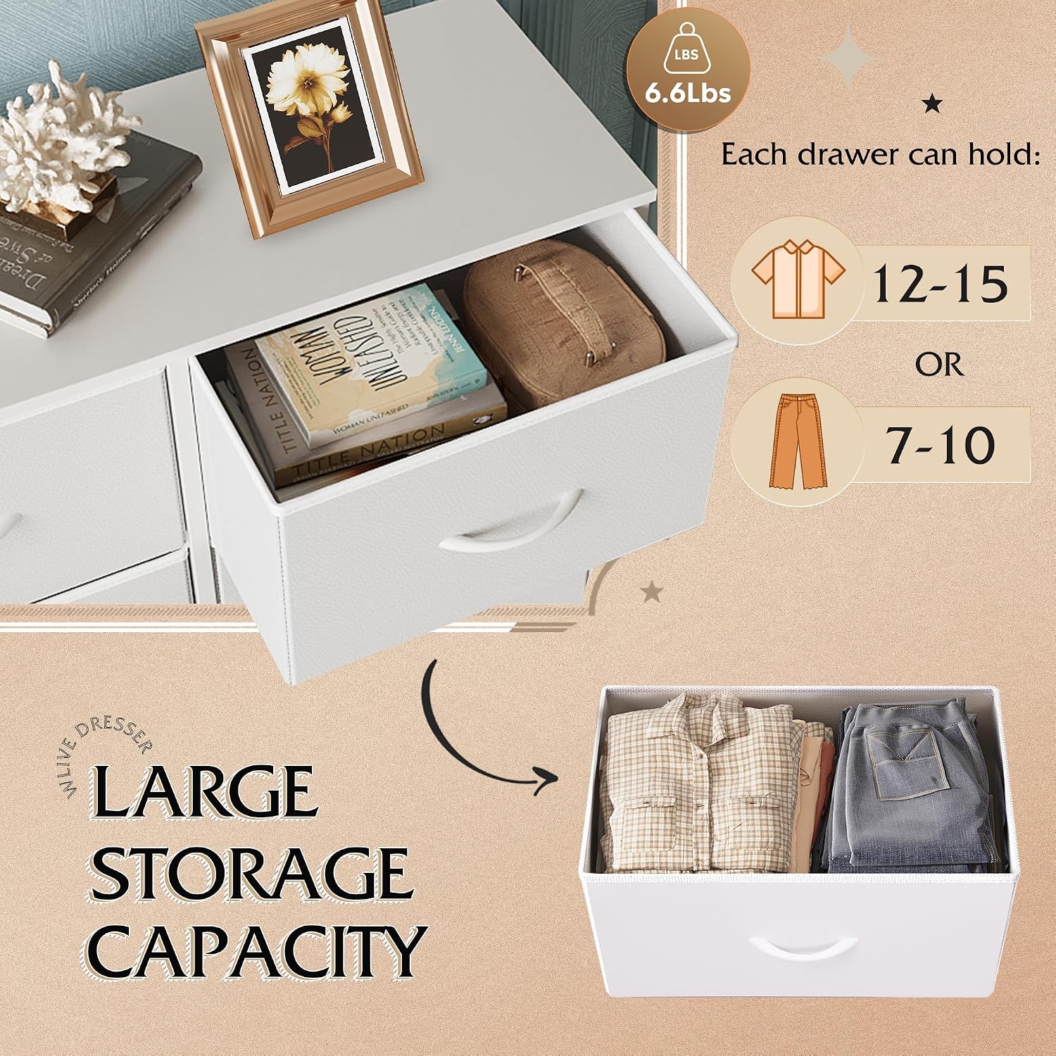 Thumbnail 4 de WLIVE Fabric Dresser for Bedroom: 8-Drawer Tall Dresser with Fabric Bins in White