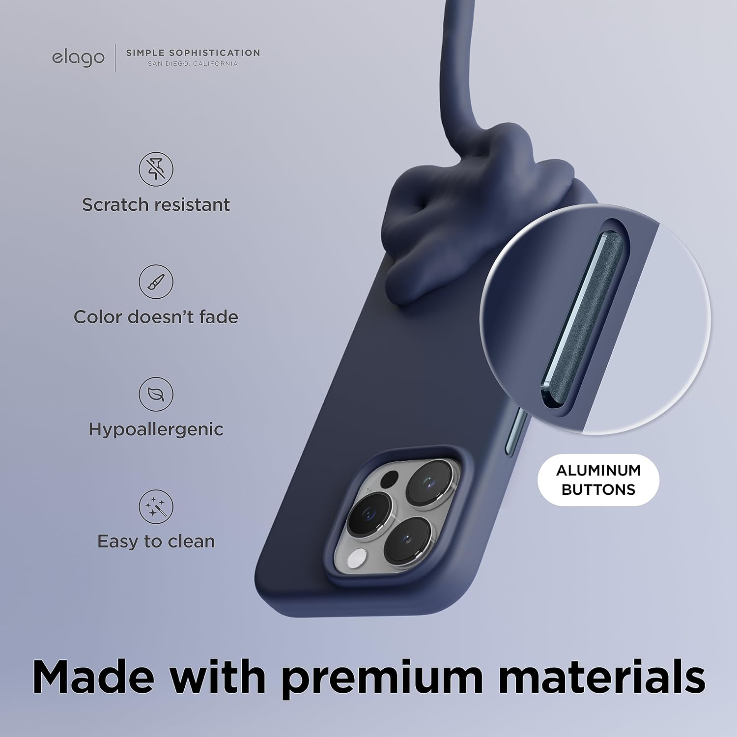 Detalle de elago Coque magnétique en silicone pour iPhone 15 Pro avec MagSafe (bleu) – protection 5 couches