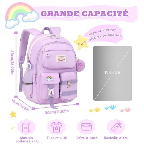 Detalle de Sisipoet Cartable Fille Sac à Dos pour Ordinateur 15,6 pouces – Collège/Lycée