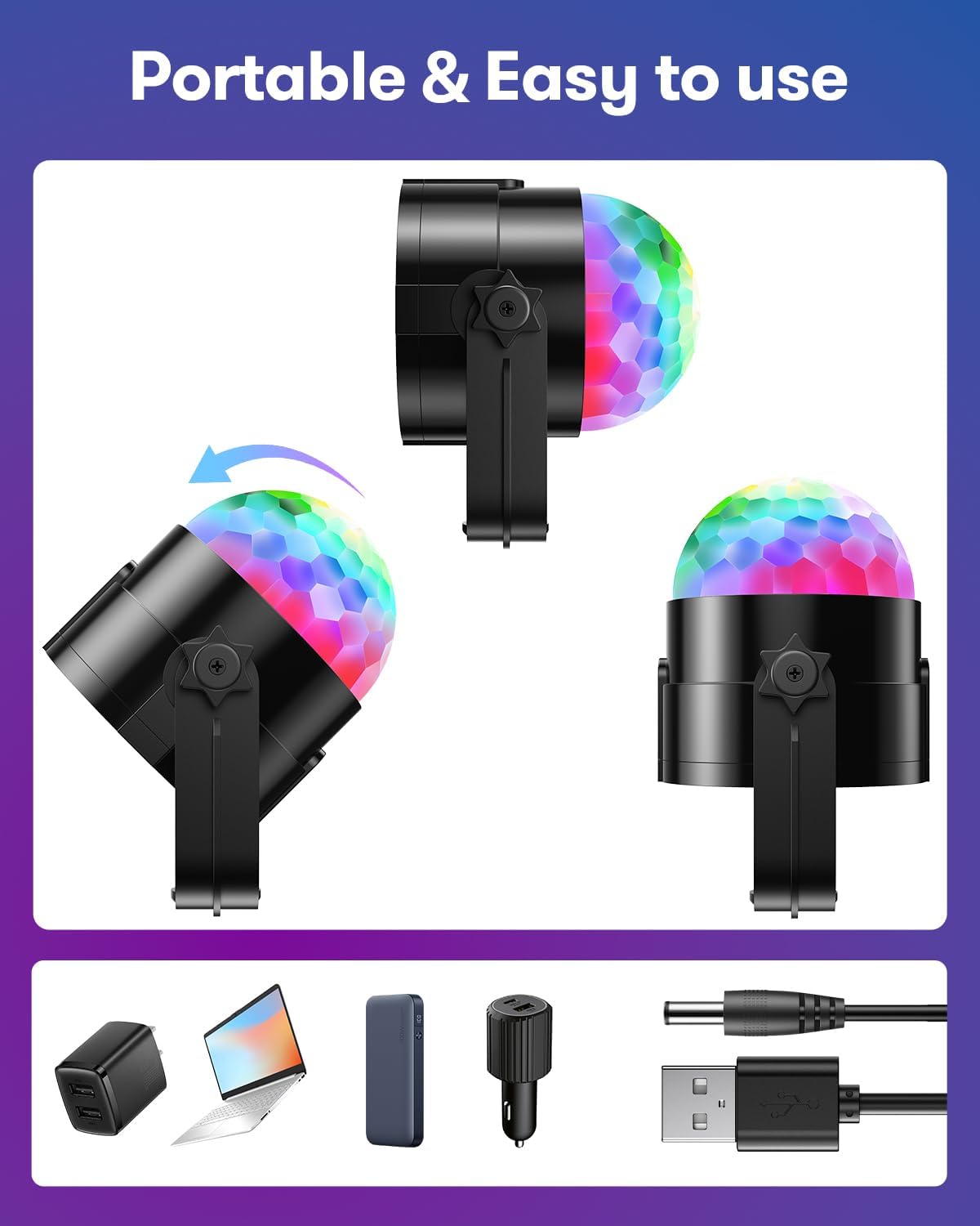 Thumbnail 6 de RIYO 360° Rotation Sound Activated Disco Ball Lights (2 Pack) with Remote Control