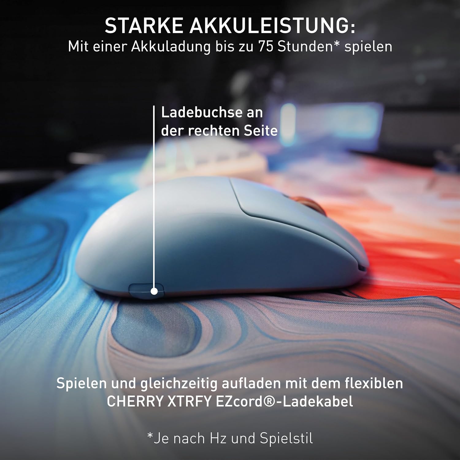Detalle de CHERRY XTRFY M68 Wireless – ultraleichte kabellose Gaming-Maus mit 2,4-GHz-Funk für kompetitives Spielen