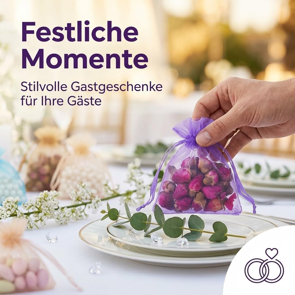 Detalle de IUSOT 50 Stück Organzasäckchen 20x15 cm – Bunte Zugkordel-Beutel aus Organza, ideal für Hochzeiten, Weihnachten und Schmuck