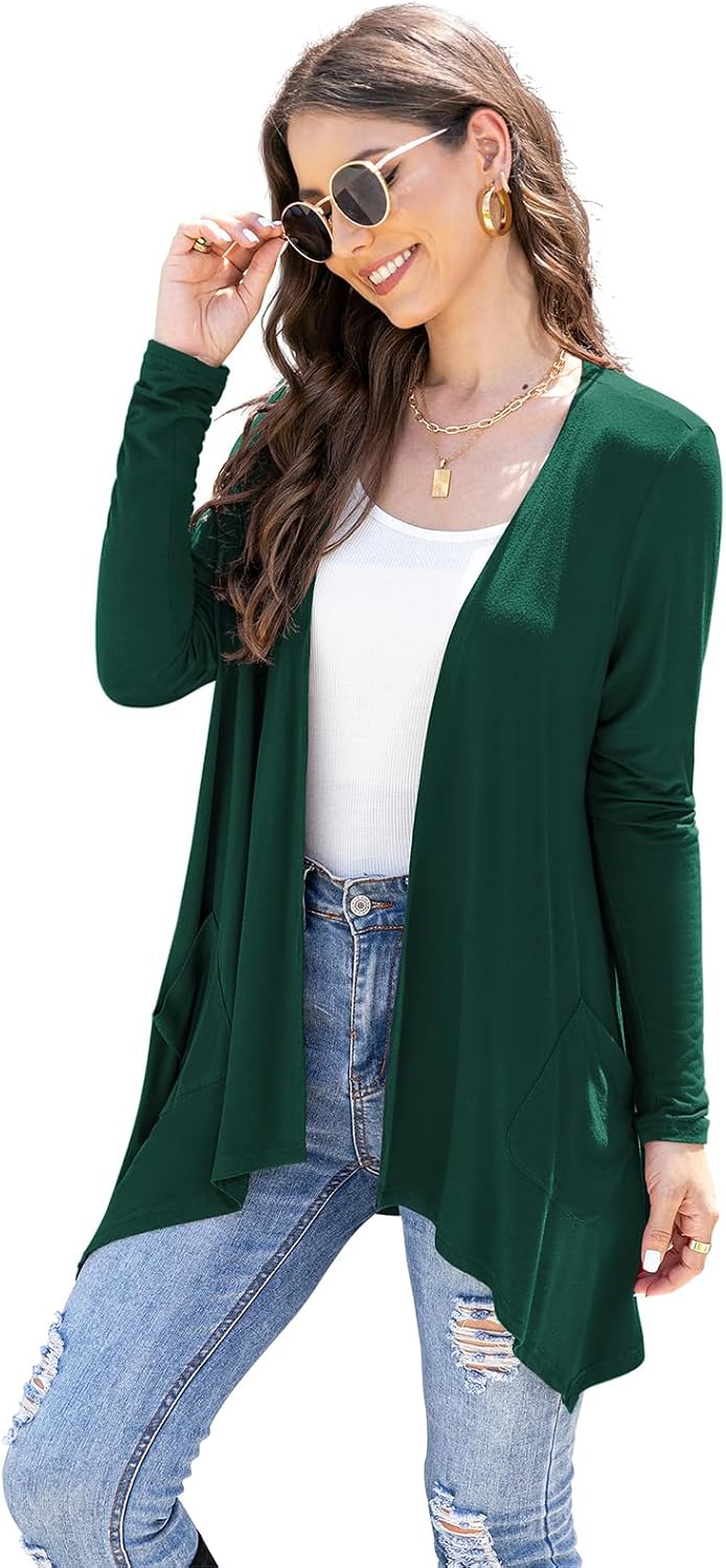 Detalle de Veryoung Black Women's Lightweight Cardigan with Pockets and High-Low Hem