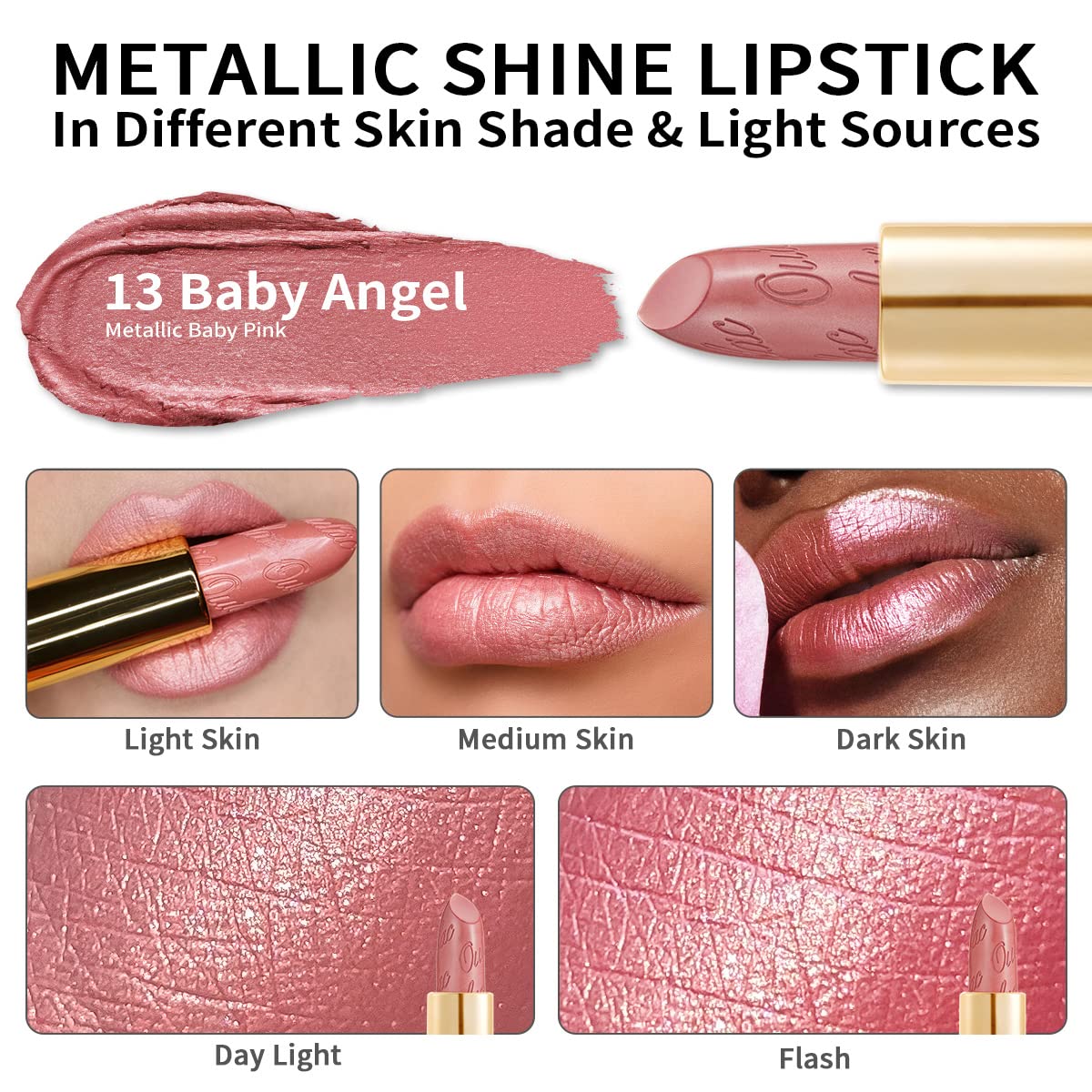 Thumbnail 3 de OULAC Lippenstift Metallic Glanz Finish „Baby Angel“ (13) – veganer Metallik-Glanz mit feuchtigkeitsspendendem, wasserfestem Tragegefühl