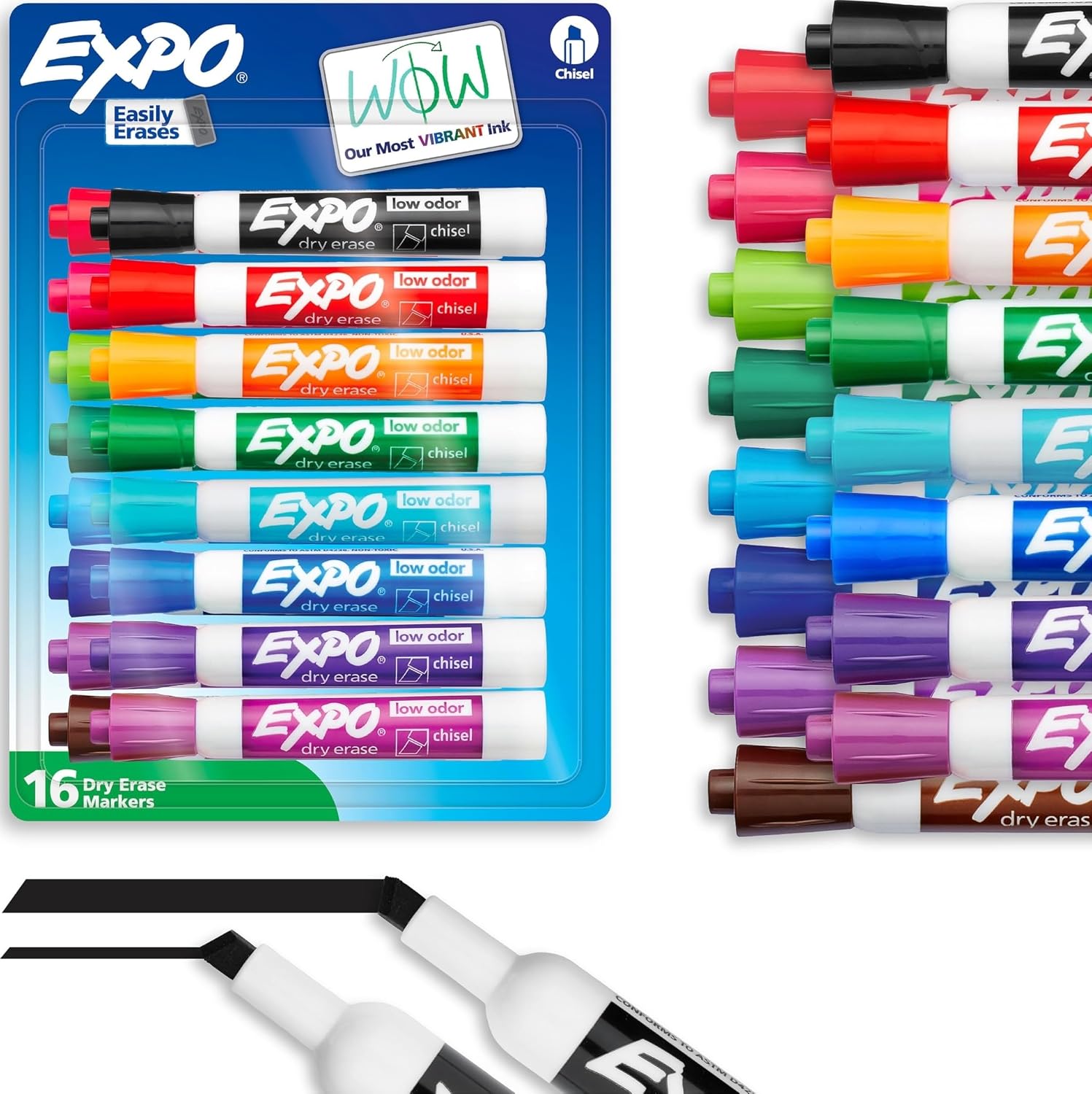 EXPO Dry Erase Markers, 16-Count, Low Odor Ink with Chisel Tip