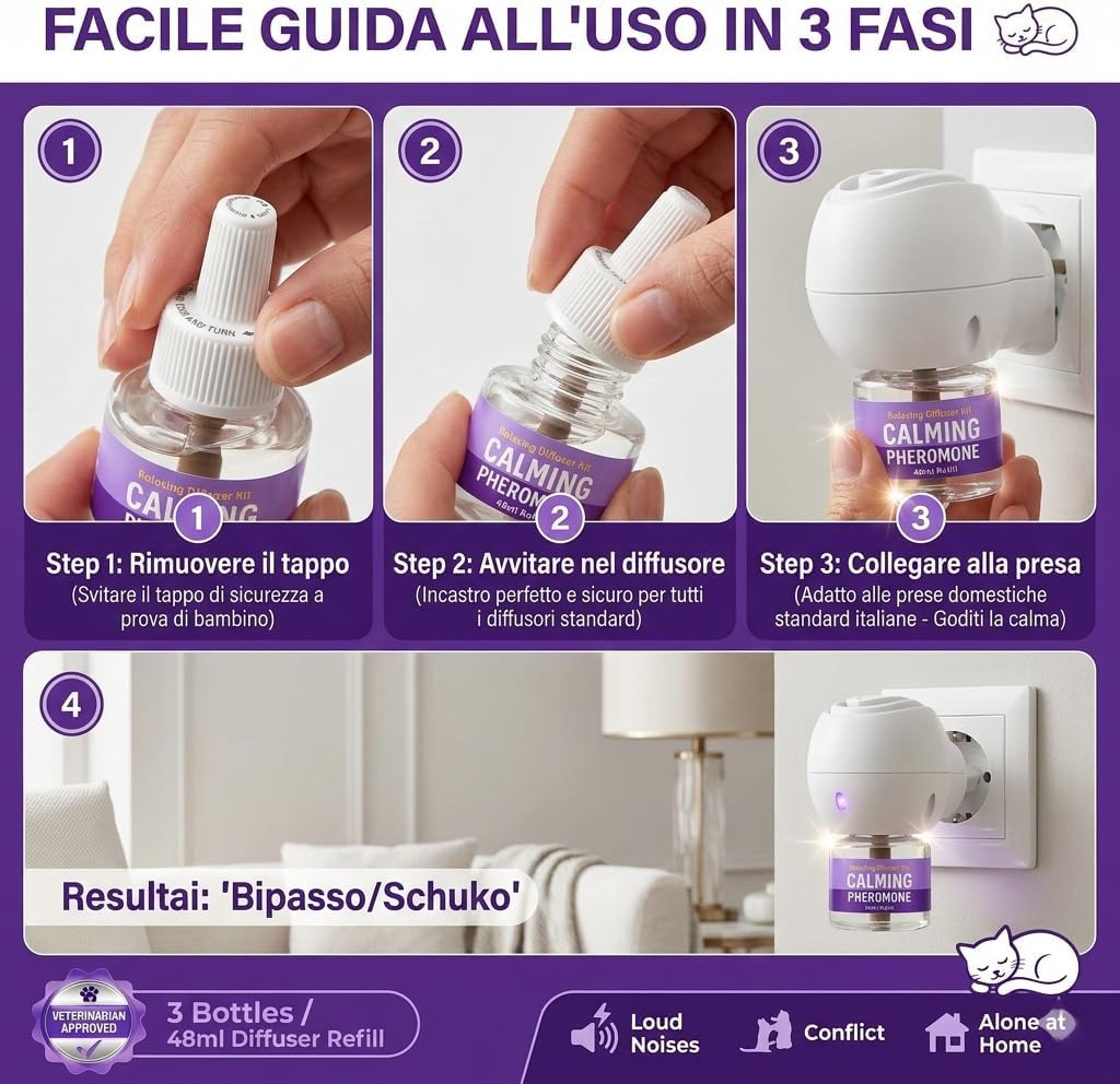 Detalle de ELEMPURE Ricarica Diffusore di Feromoni Calmanti per Animali Domestici – 3 Flaconi da 48 ml