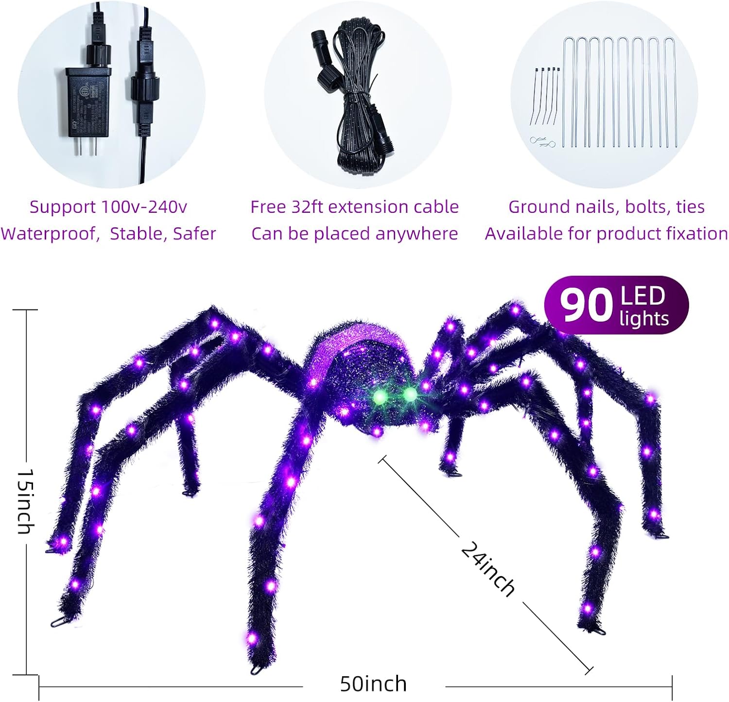 Detalle 2 de HOYECHI light-up spider with 90 LED lights