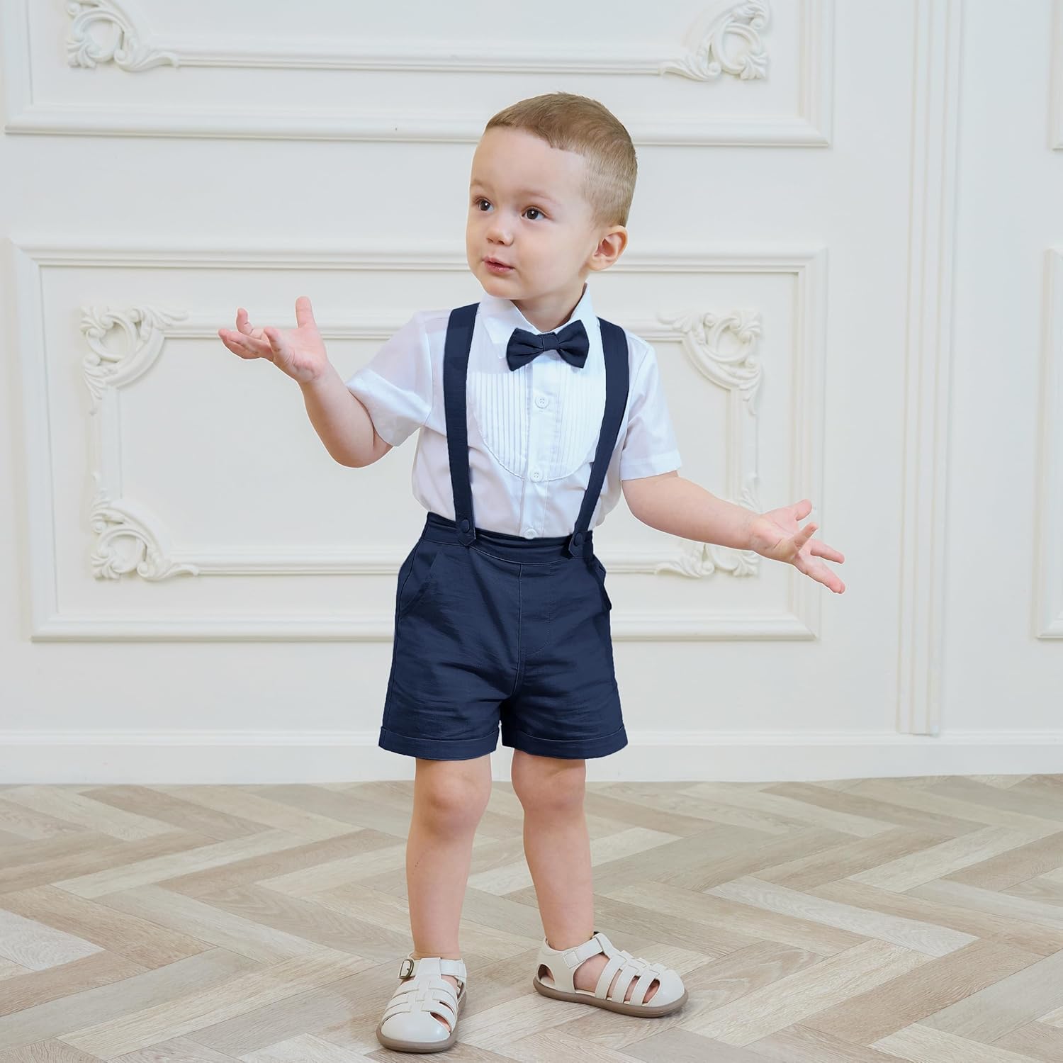 Thumbnail 1 de Volunboy Bambino pantaloncini con bretelle in misto lino e cotone con papillon (set da 3)