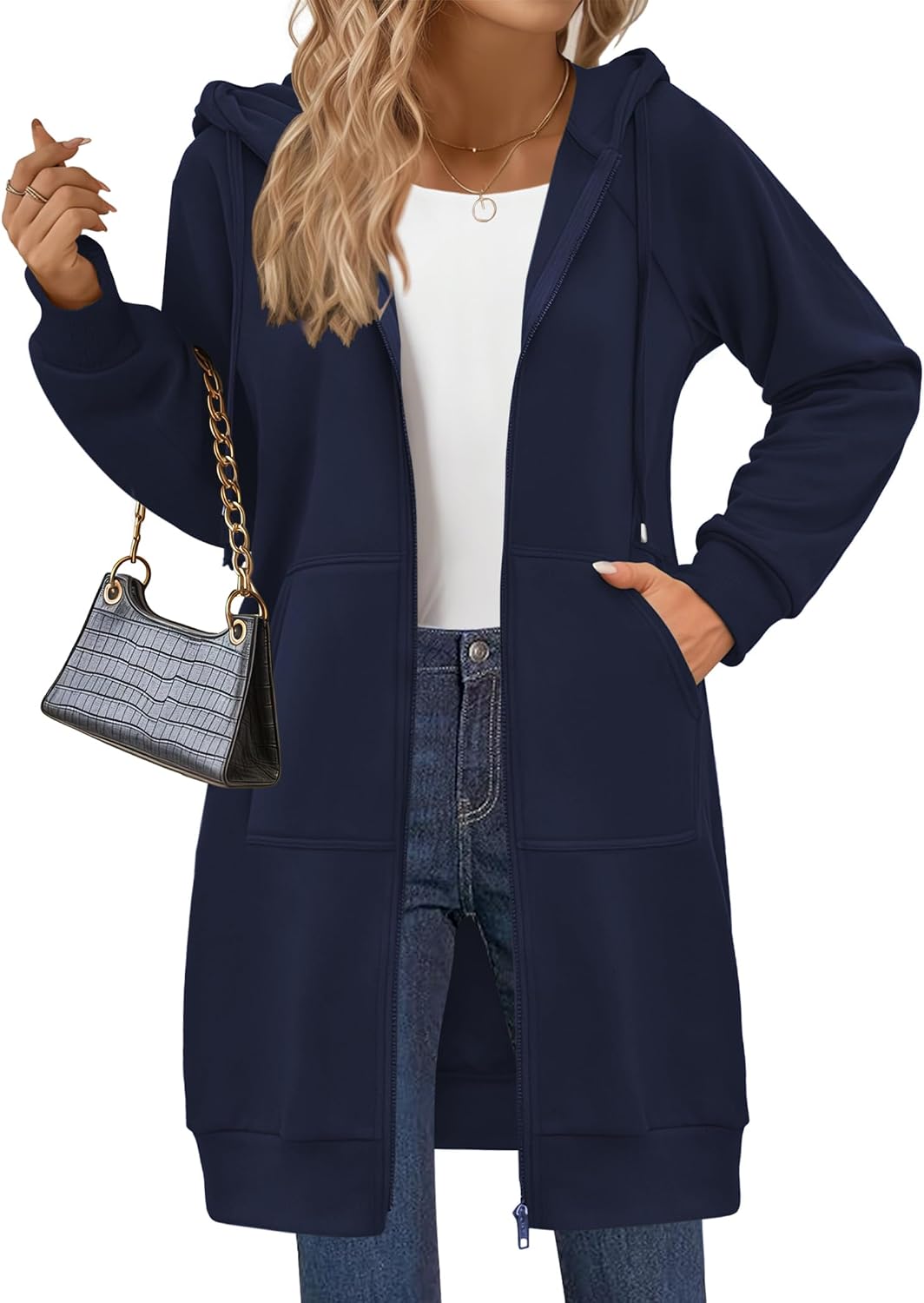 Detalle de Zeagoo Women’s Zip-Up Long Hoodies Tunic Sweatshirt Coat with Pockets