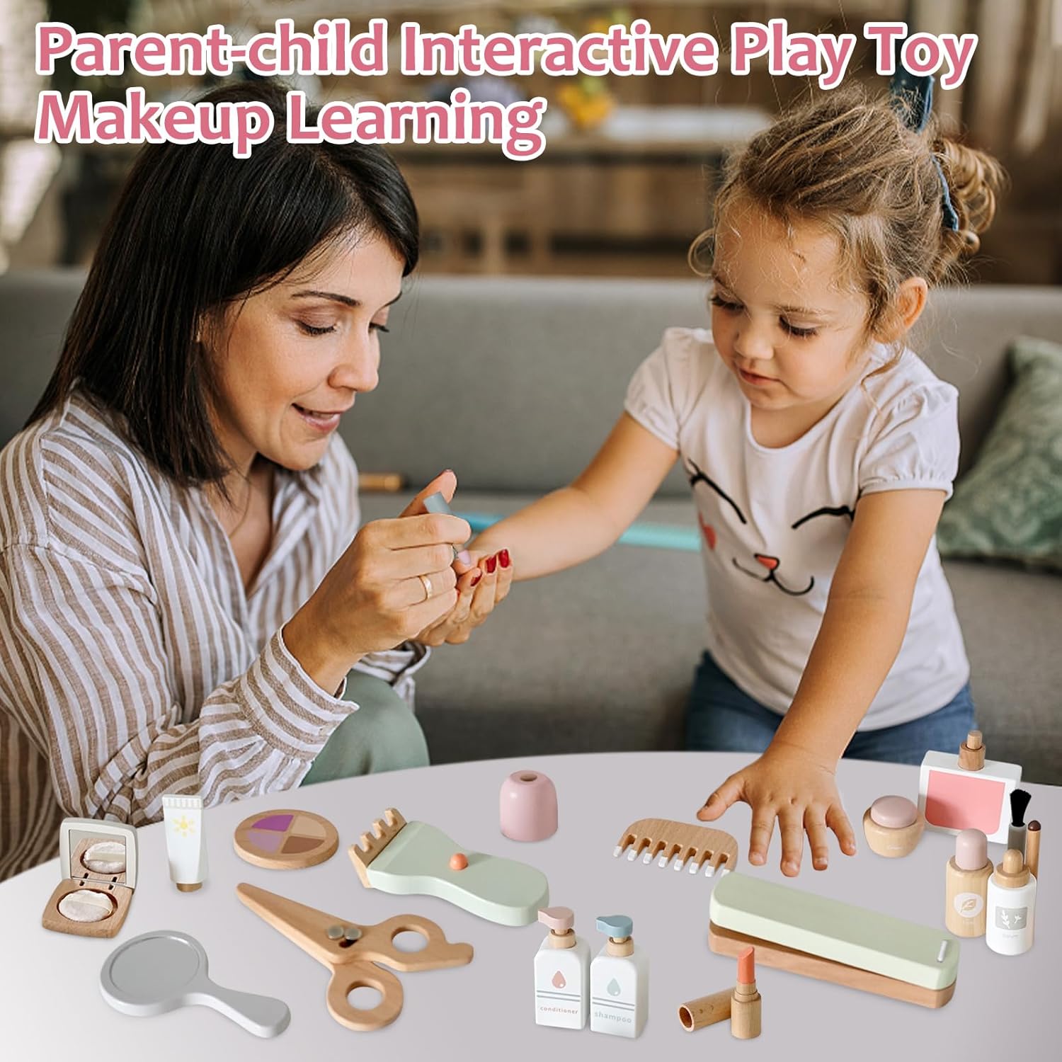 Detalle de Wooden Makeup Set for Kids role-play handbag