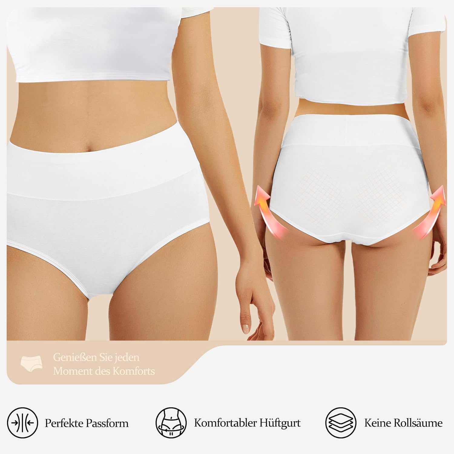 Detalle 2 de FALARY Damenunterwäsche: Hoch taillierte Baumwoll-Slips im 5er Pack, atmungsaktiv und formstabil