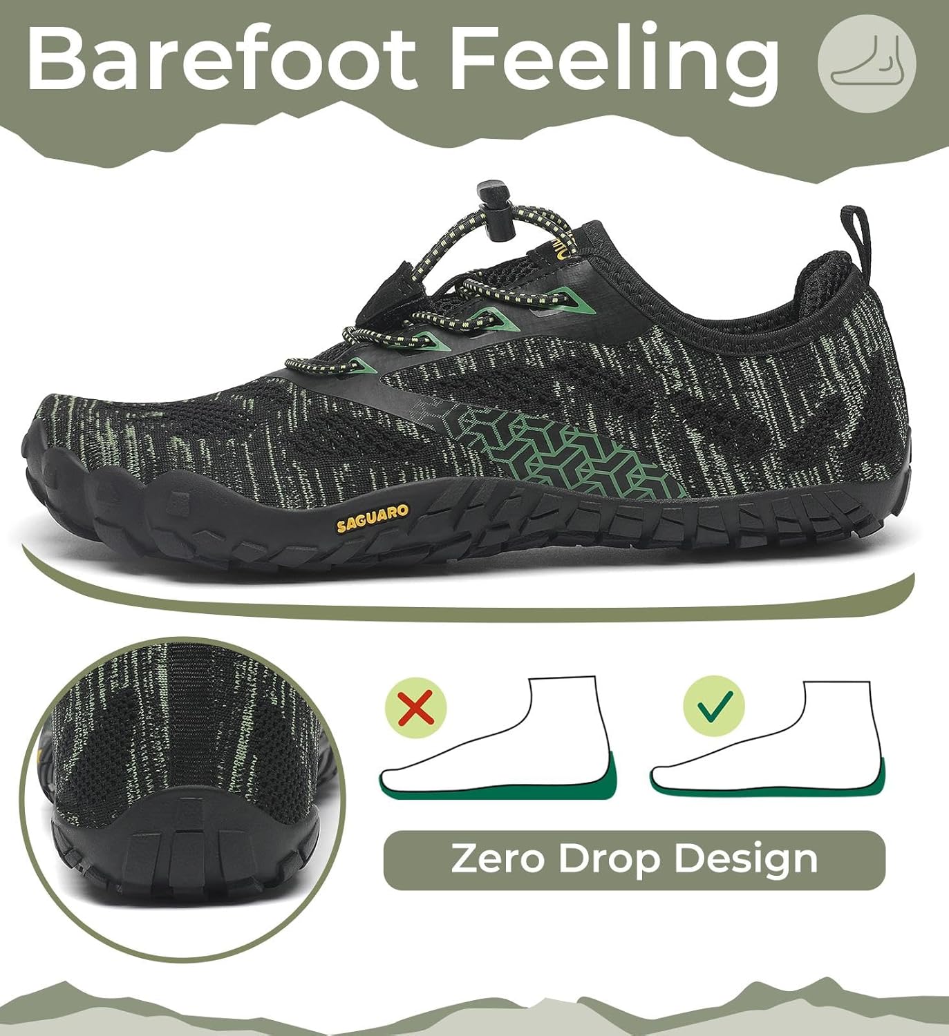 Detalle de SAGUARO Chaussure de Pieds Nus Femme/Barefoot Homme – respirante, flexible et pliable