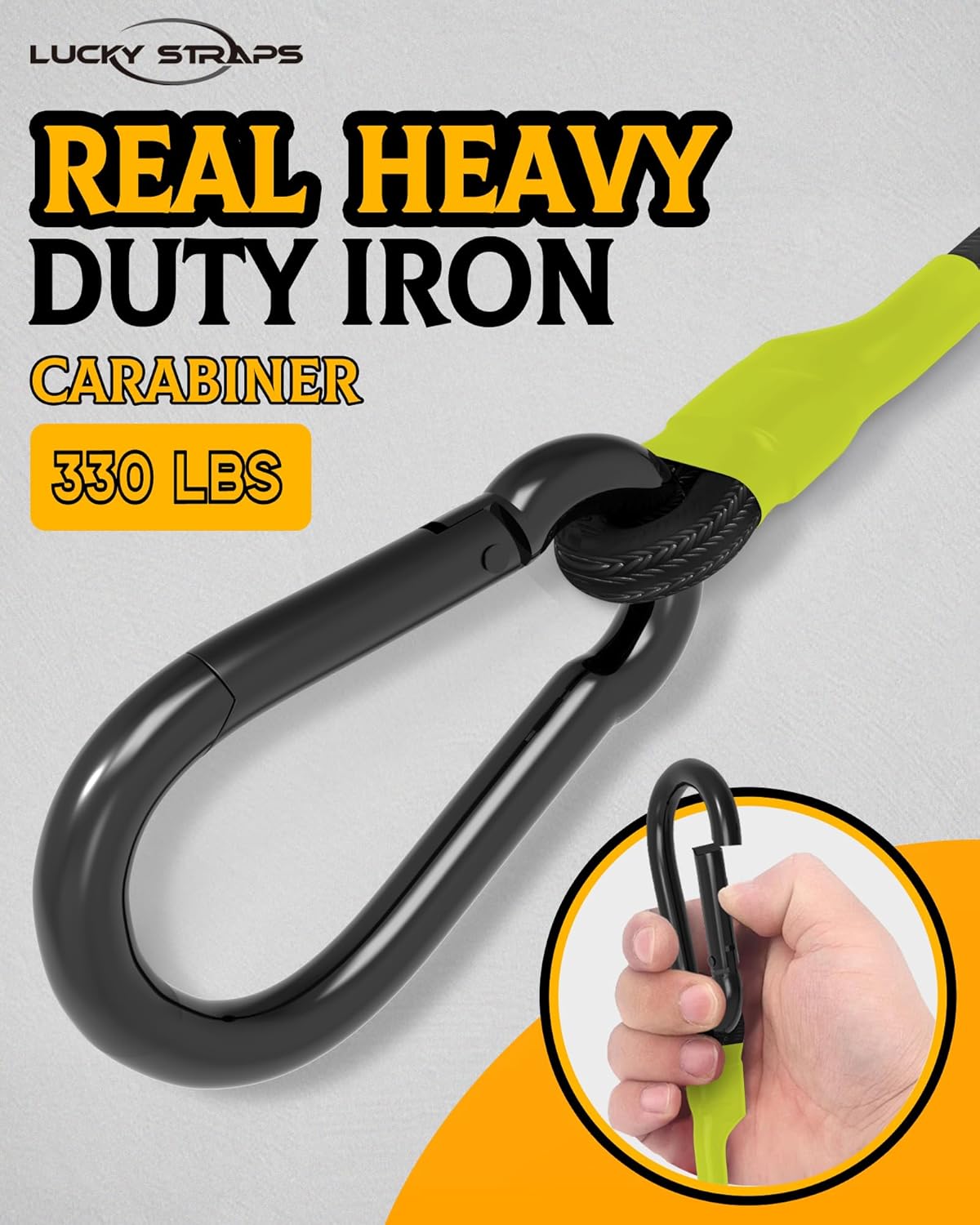 Thumbnail 2 de 8-Pack 24 Inch Heavy-Duty Carabiner Bungee Cords with Locking Hooks (190 Lbs Max Break Strength) — Black/Yellow