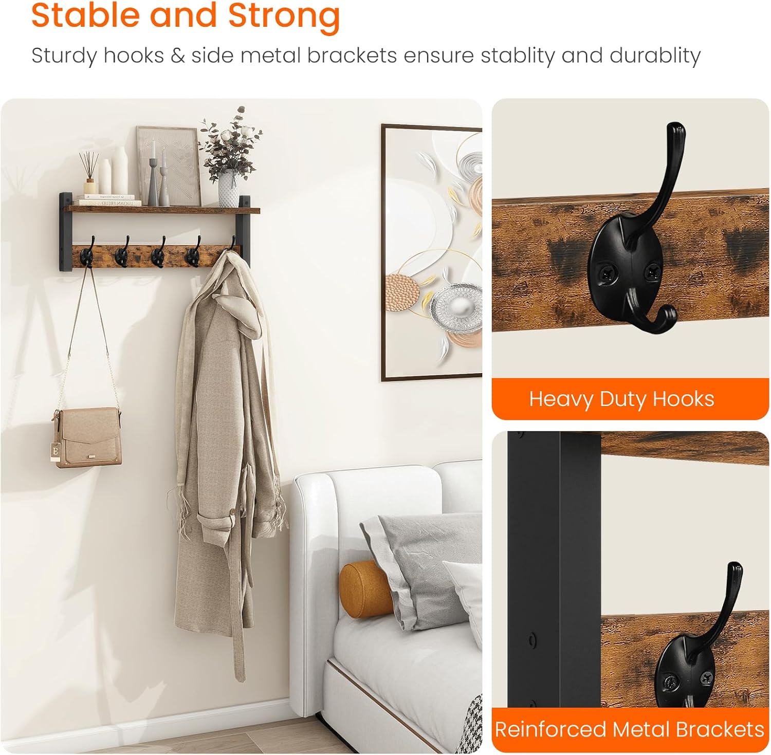 Thumbnail 3 de Homode Wall Hook Shelf with 5 Metal Hooks