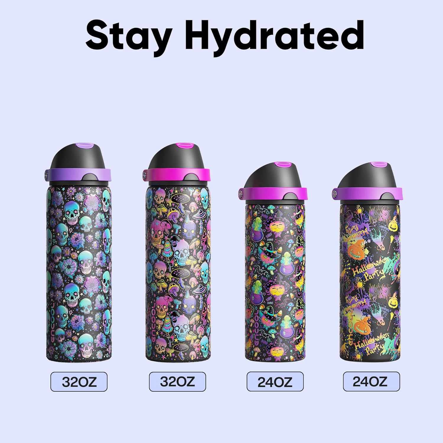 Thumbnail 6 de Encool Insulated Water Bottle with Straw (24 oz, Ghost Party) – Stainless Steel, Leak-Proof, BPA-Free