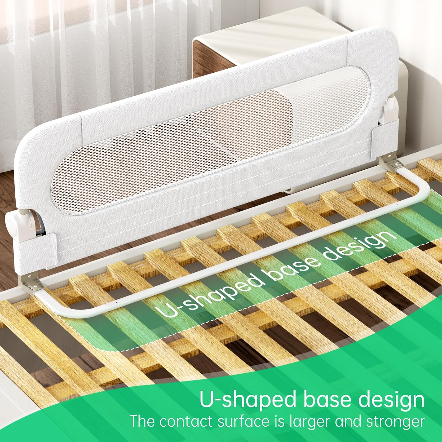 Detalle 2 de UPGOGO G2 Folding Toddler Bed Rail, White, 43-Inch with U-Shaped Base