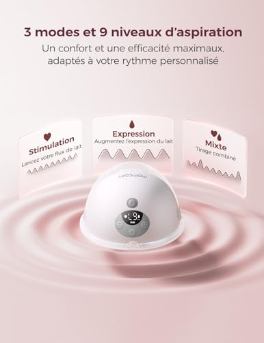 Detalle de Momcozy M5-Smart Tire Lait Électrique Main Libre avec App – Gris, 2 Pièces