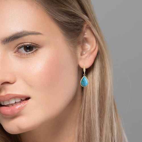 Detalle de Weviway Turquoise Teardrop Dangle Earrings – Gold Plated, Vintage Boho, Hypoallergenic & Lightweight