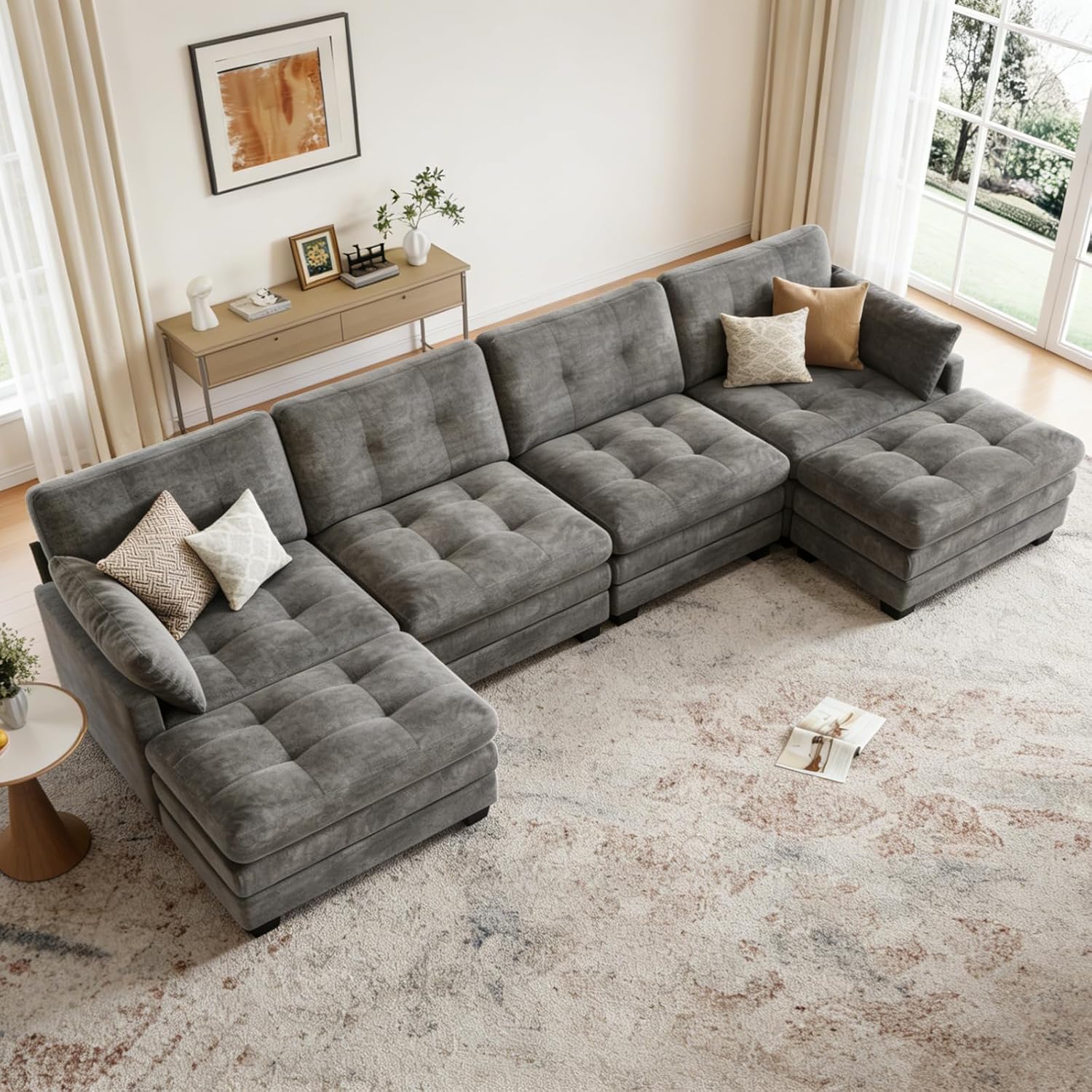 Thumbnail 6 de OhaiAura Couch Modular Sectional Sofa, U-Shaped Tufted, Dark Gray Chenille