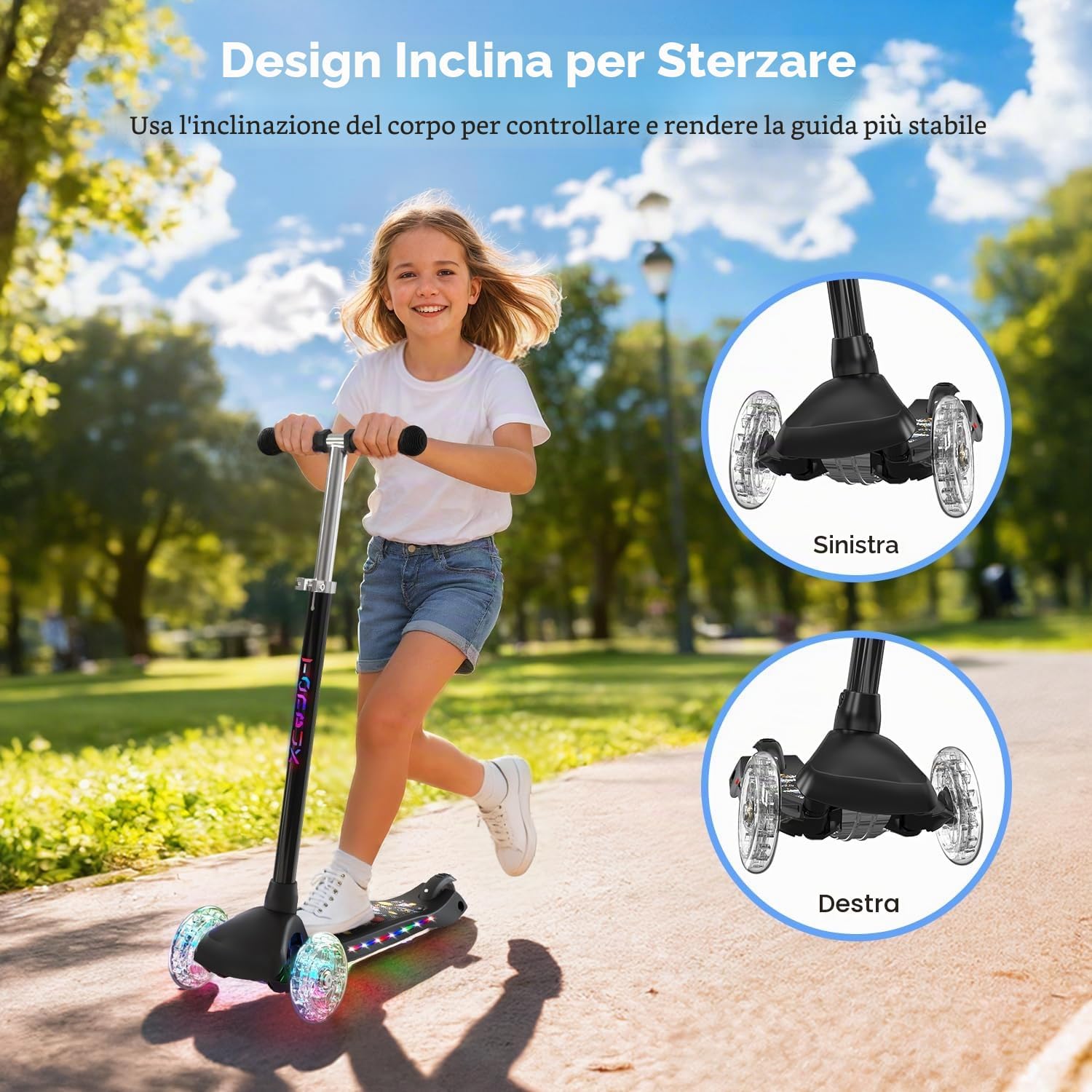 Thumbnail 4 de TONBUX Monopattino Bambini 3-8 Anni con Ruote e Vassoio Luminoso – Lean-to-Steer e Altezza Regolabile