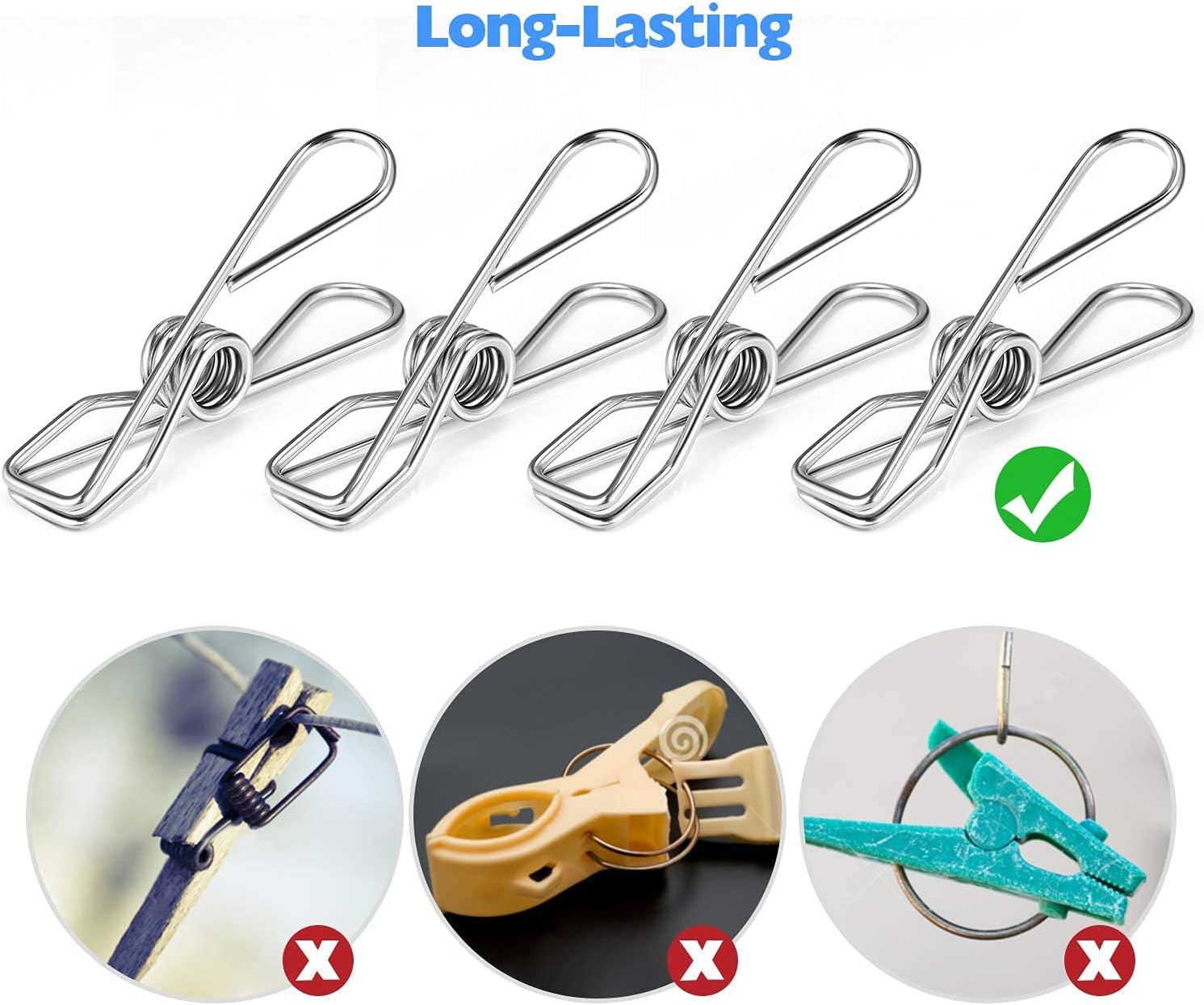 Thumbnail 3 de Fabsome Clothes Pegs Chip Clips Pack of 40 – Long-Lasting Metal Laundry Clips with 2 Sizes