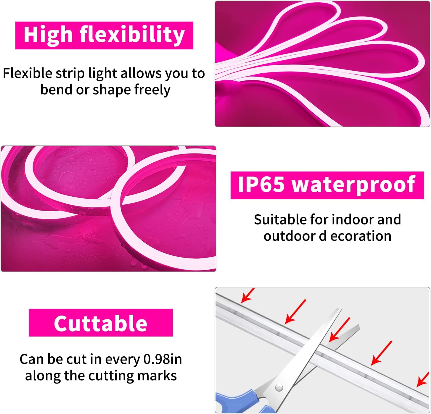 Thumbnail 5 de Segrass Flexible LED Neon Lights Strip 10M RGB with Remote, APP Control, IP65 Waterproof
