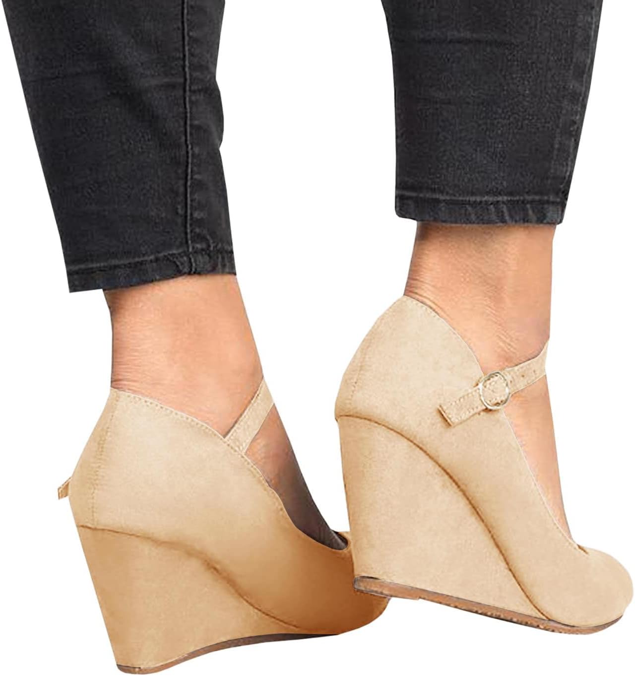 Thumbnail 4 de Coutgo Women’s Wedge Pumps Mary Jane Heels with Ankle Strap (Closed Toe)
