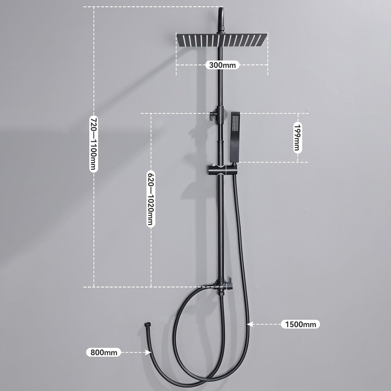 Thumbnail 6 de Auralum Colonna Doccia senza Miscelatore: Colonna in acciaio inox 304, altezza regolabile 72–110 cm con soffione 30 cm x 30 cm