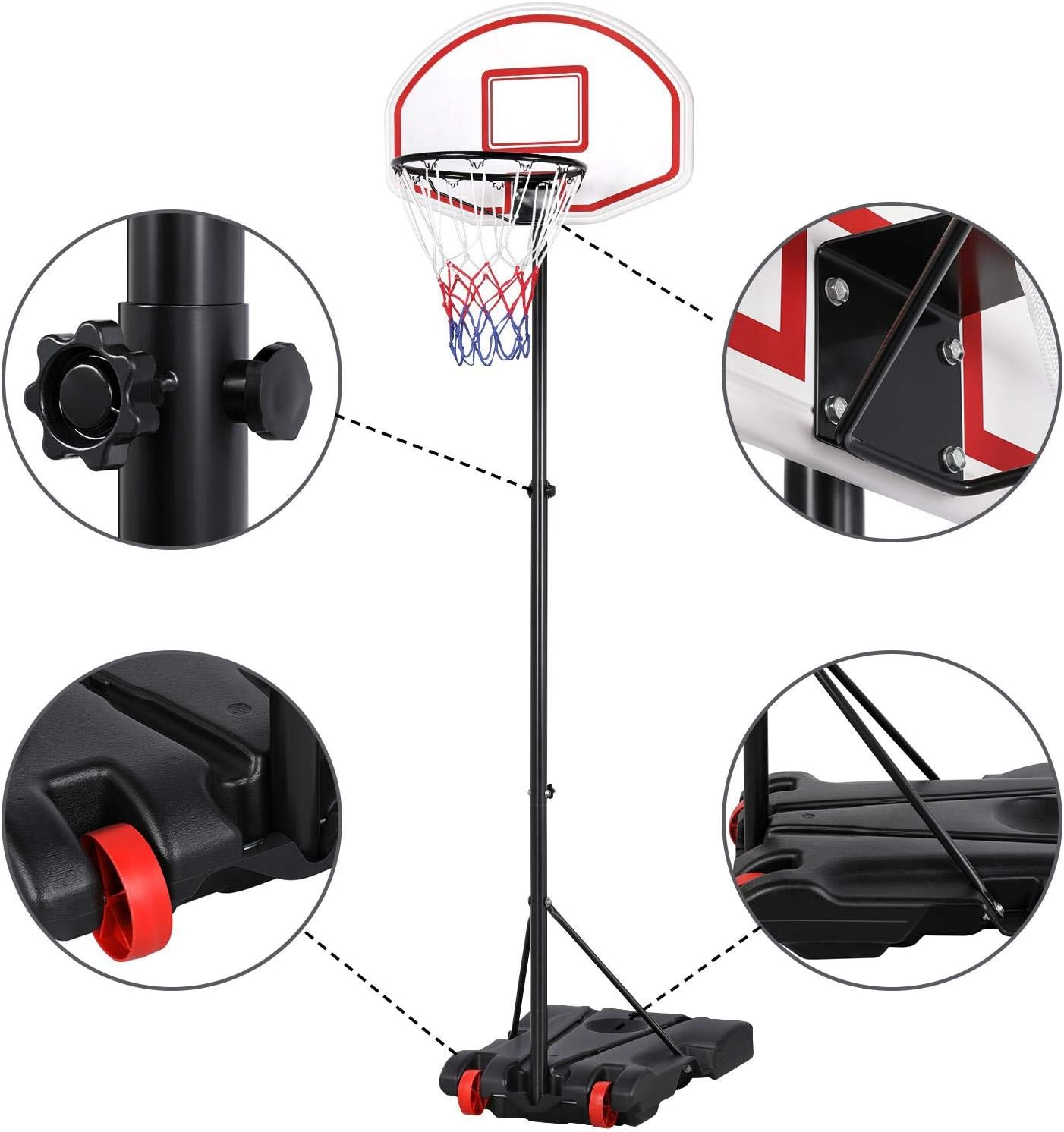 Detalle de Yaheetech freestanding adjustable basketball hoop (1.59m–2.14m) for outdoor or indoor play