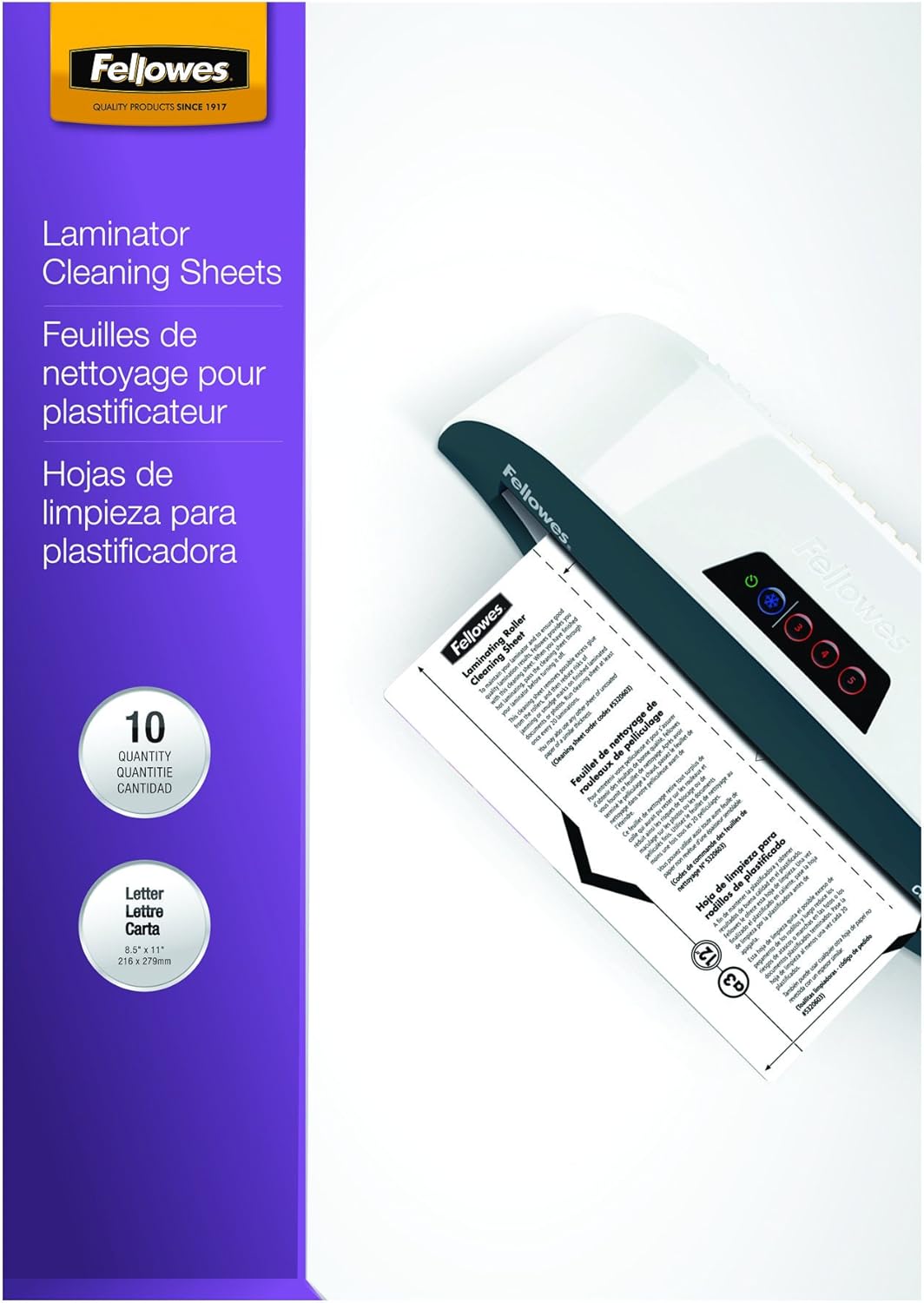 Detalle 1 de Fellowes Lot de 10 Feuilles de Nettoyage Naturel pour Plastifieuse A4/A3
