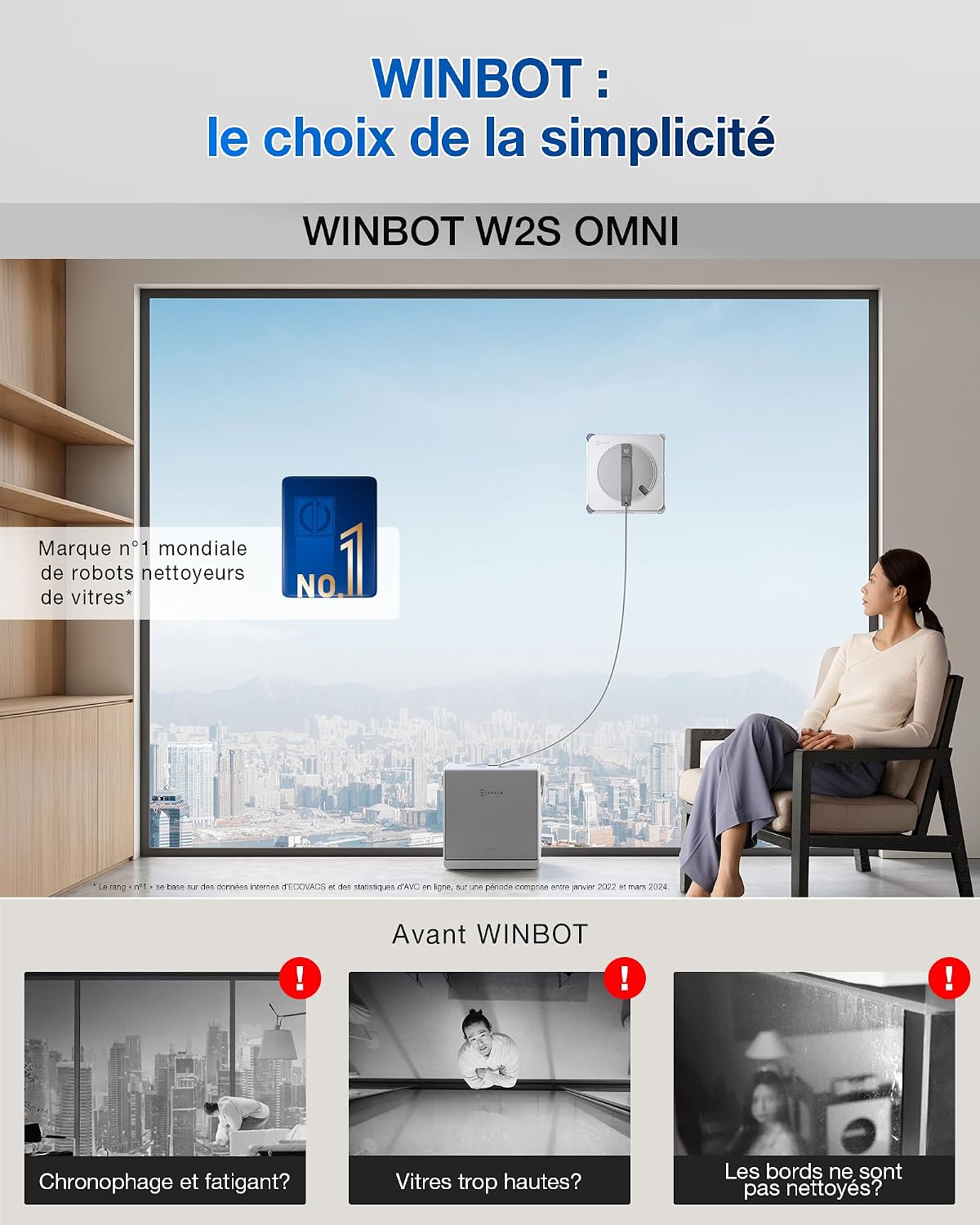 Detalle 2 de ECOVACS WINBOT W2S Omni vitres 110 min đź§˝
