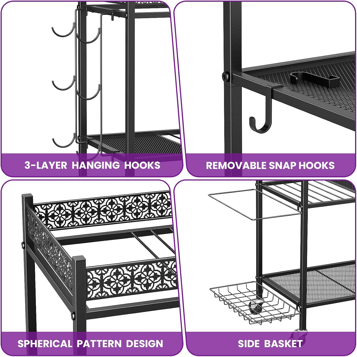 Detalle 2 de VOPEAK Yoga Mat Storage Rack, 3-Tier Metal Organizer with Locking Wheels