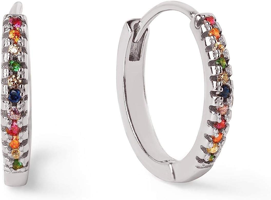 Detalle 2 de SINGULARU Orecchini Cerchio L Colors in Argento Sterling con Placcatura Oro 18Kt e Zirconi