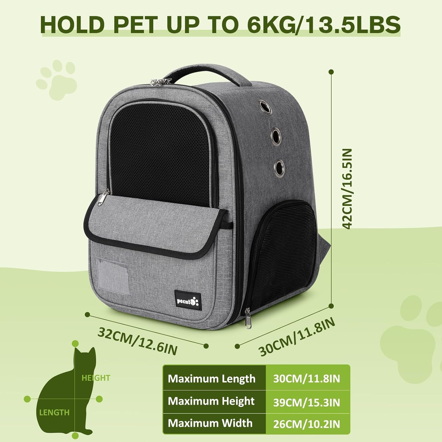Detalle de Pecute Pecute Respirant sac à dos de transport pour chat et petit chien avec matelas en peluche amovible