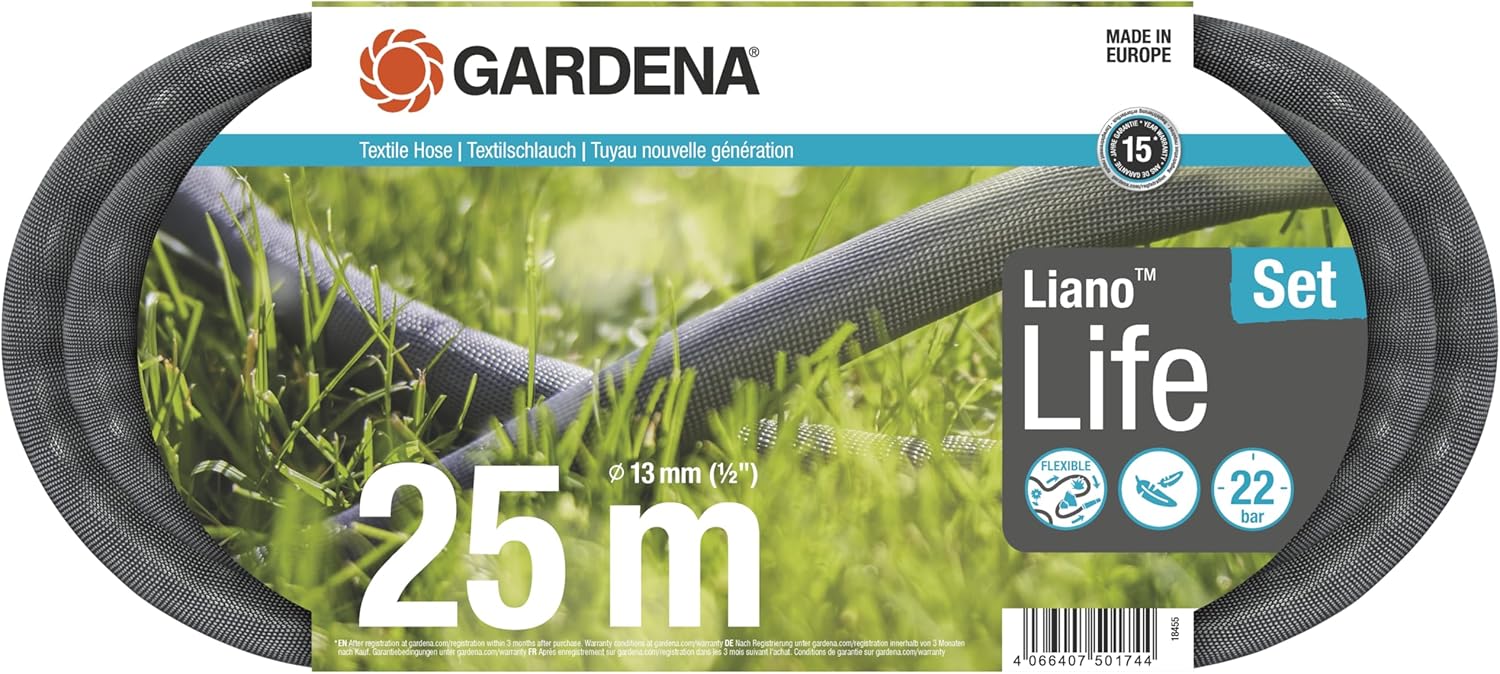 Gardena Liano Life Textilschlauch 1/2 Zoll, 25 m – Set