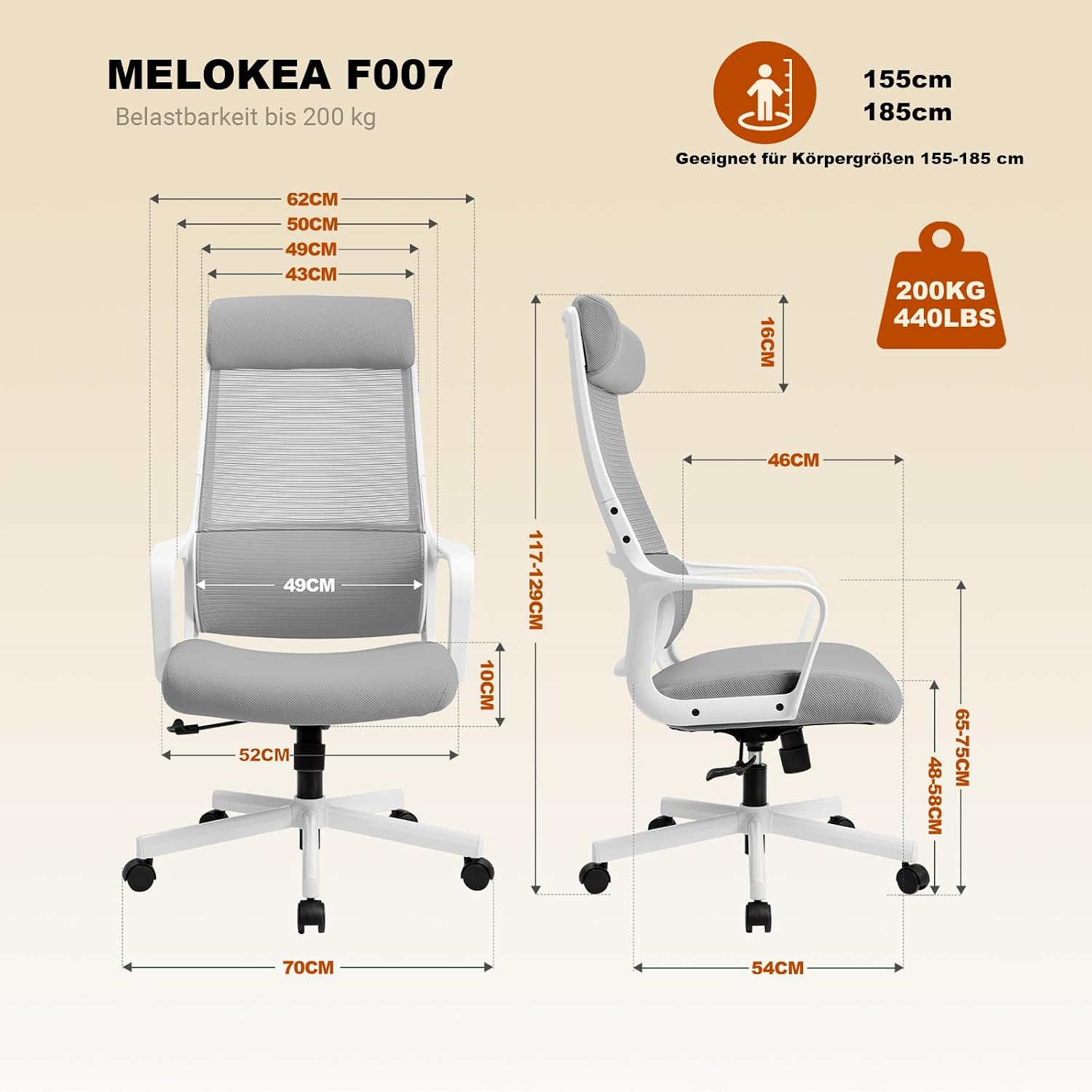 Thumbnail 2 de MELOKEA Bürostuhl Ergonomisch 200 kg 💺