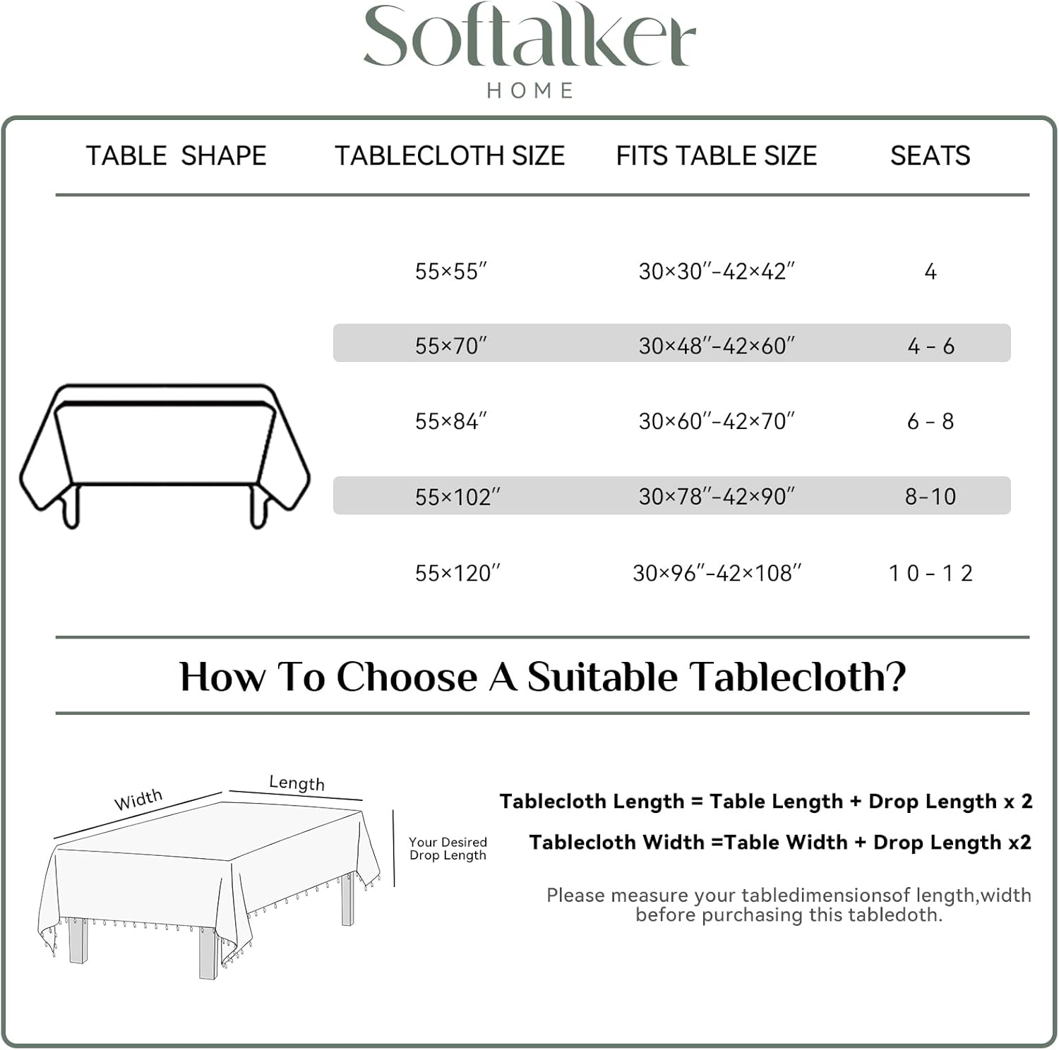Thumbnail 5 de Softalker Outdoor Tablecloth Rectangle (Waterproof Linen Cotton) with Tassels, 55 x 70 Inch — Coffee Lines
