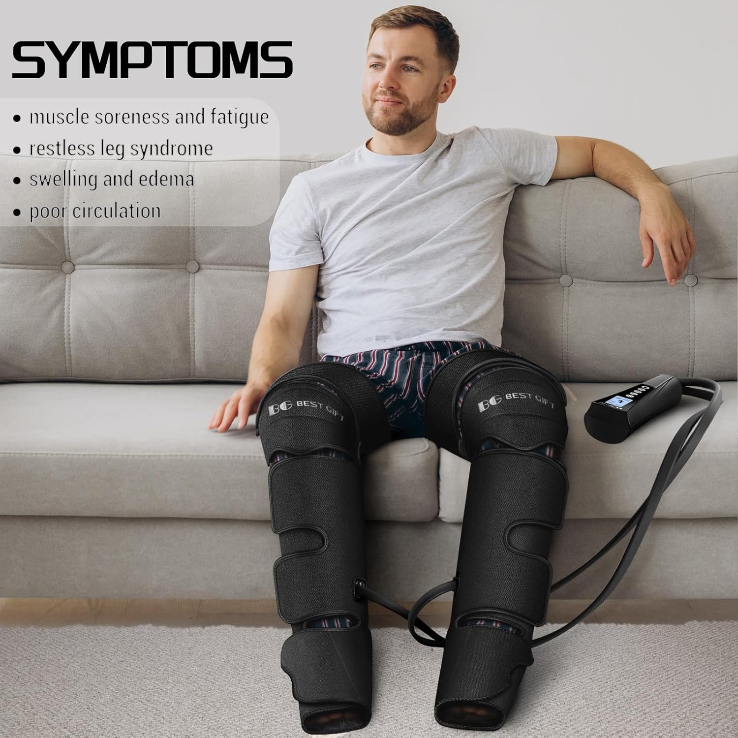 Detalle de Bestgift Air Compression Massager with Heat for Legs & Feet — Comprehensive Therapy for Varicose Veins, Cramps, and Edema