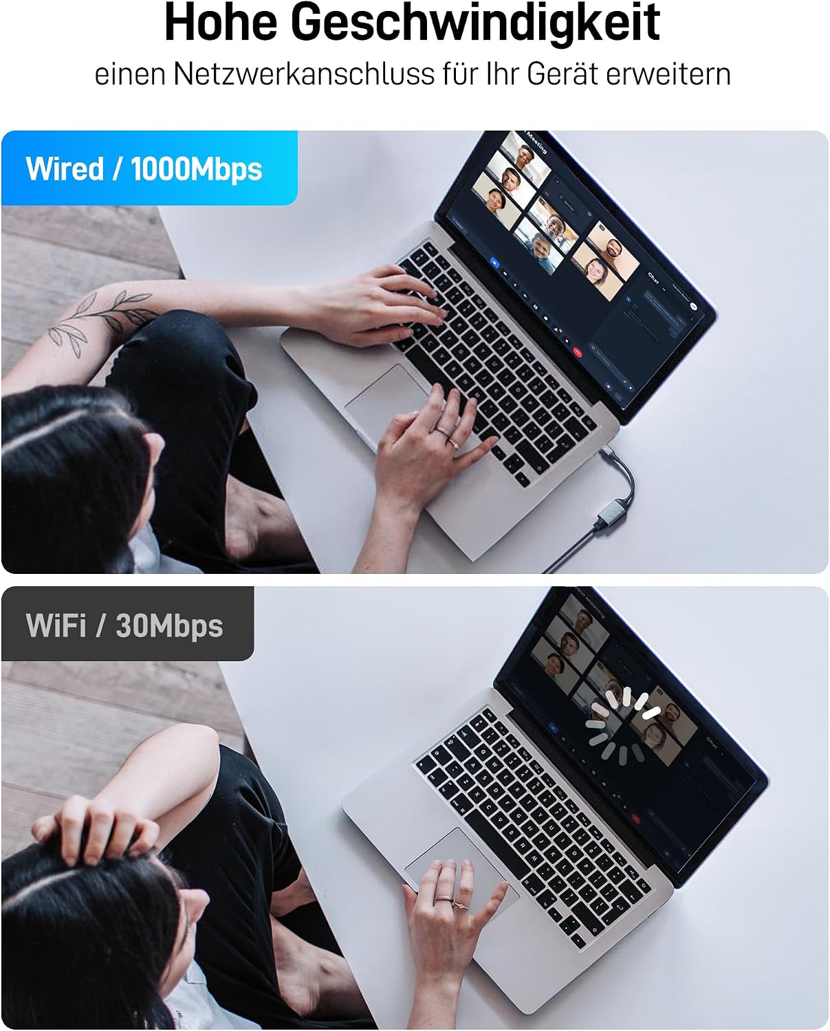 Detalle de acer USB‑C auf Ethernet Adapter (Thunderbolt 3/4 kompatibel) auf RJ45 Gigabit LAN