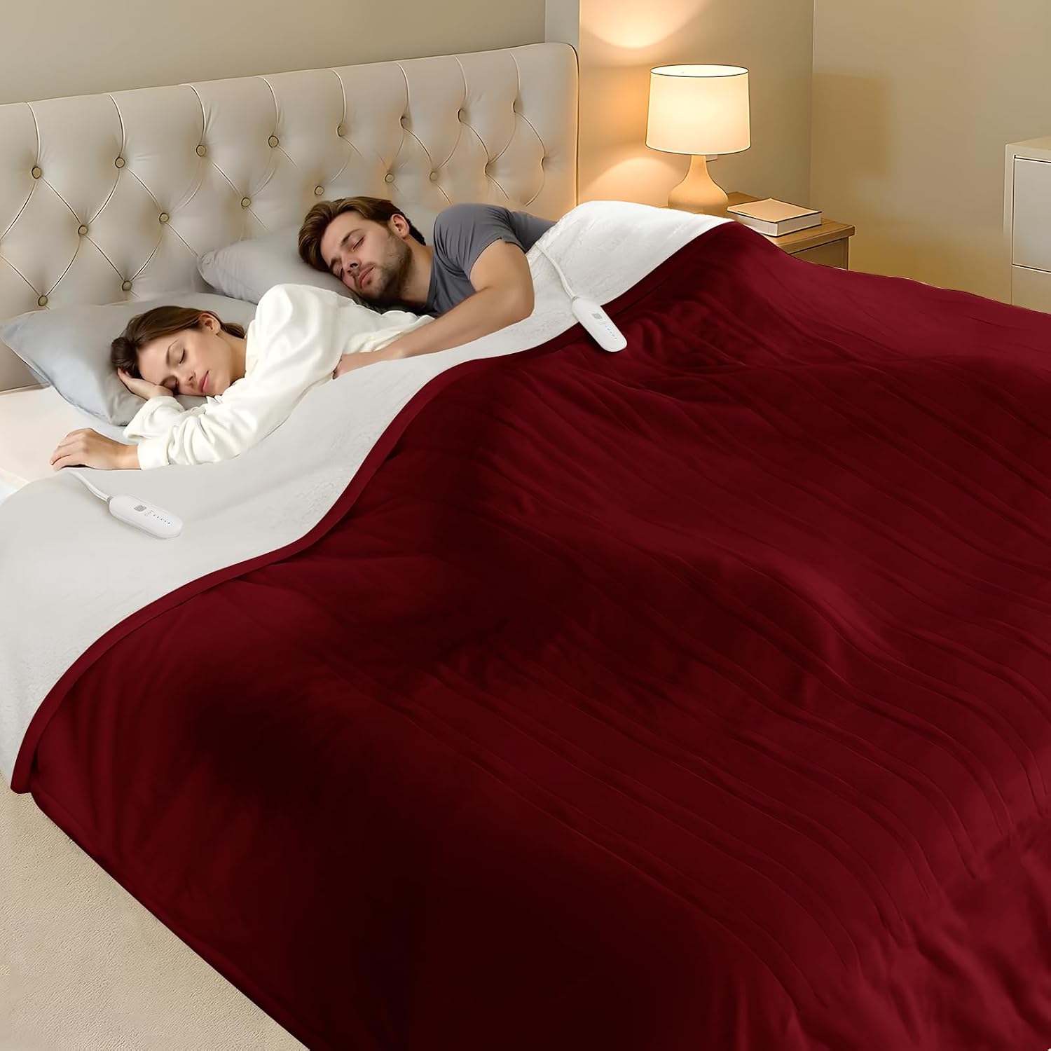 Detalle de FVERWAG TMCX-EB8490 Queen Electric Blanket, Dual Controls, Flannel & Sherpa