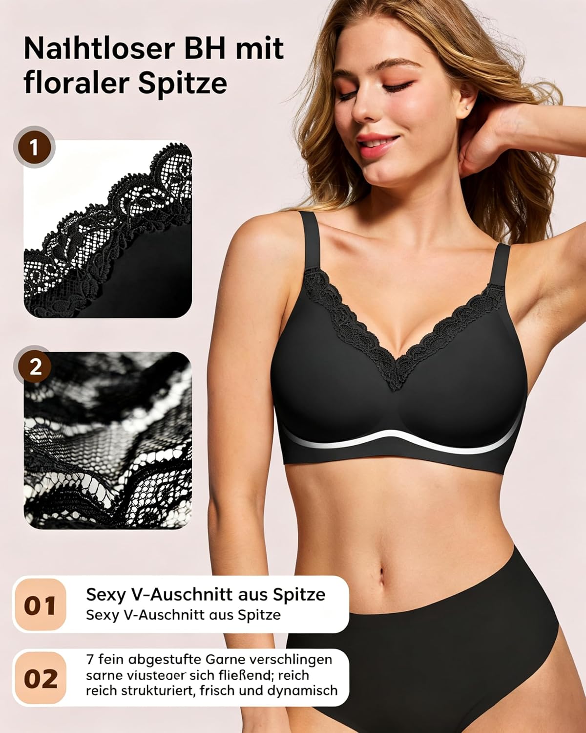 Thumbnail 1 de HORISUN BH Damen ohne Bügel mit V-Ausschnitt und Spitzenbesatz – nahtloser Komfort und vielseitige Trageoptionen