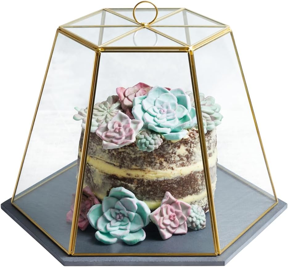 Thumbnail 6 de Artesa Geometric Glass Cake Dome with Slate Serving Board, Brass-Effect Frame