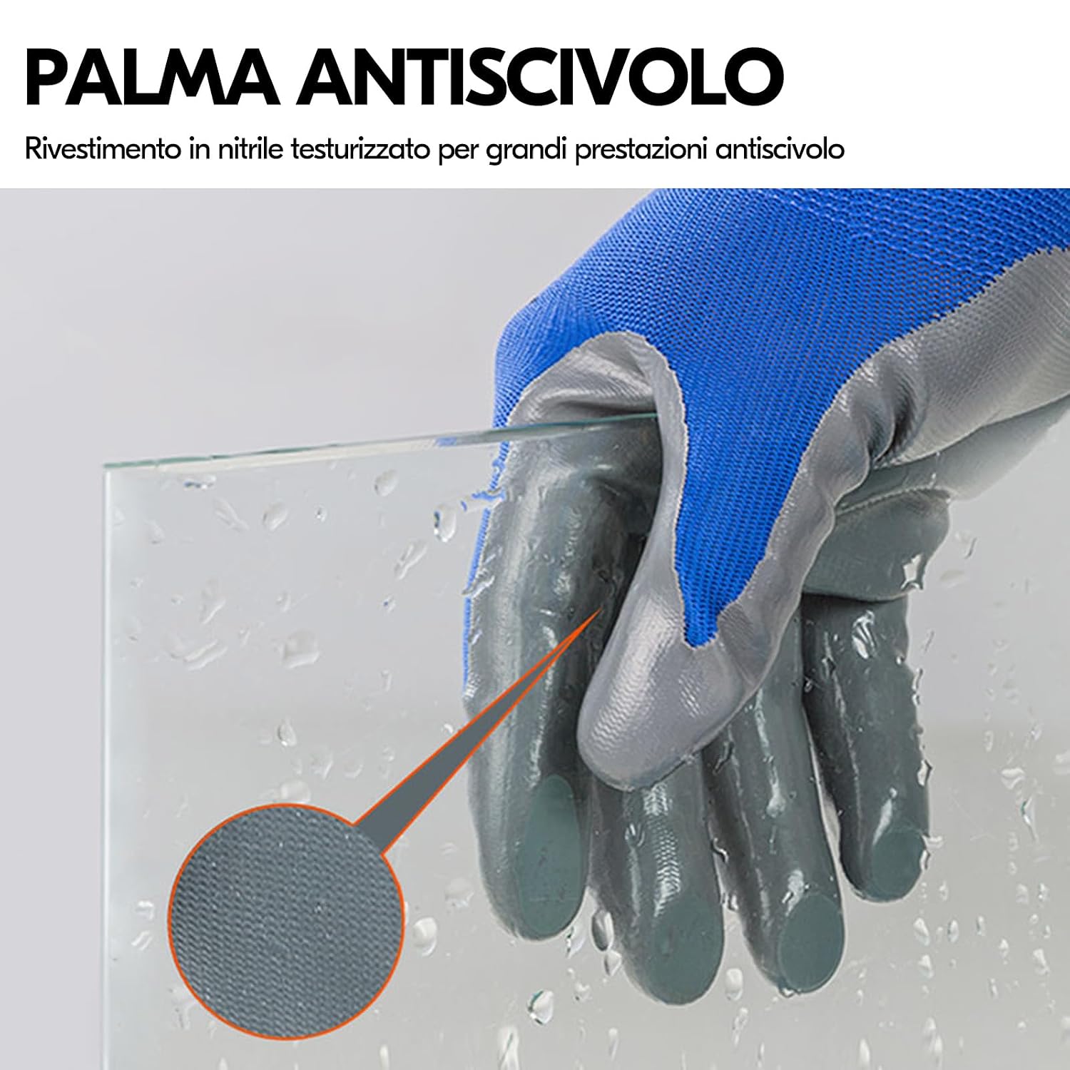 Detalle 2 de Vgo... 10 paia Guanti Lavoro Rivestiti Nitrile – Cinturino Blu, Taglia M (NT2110)