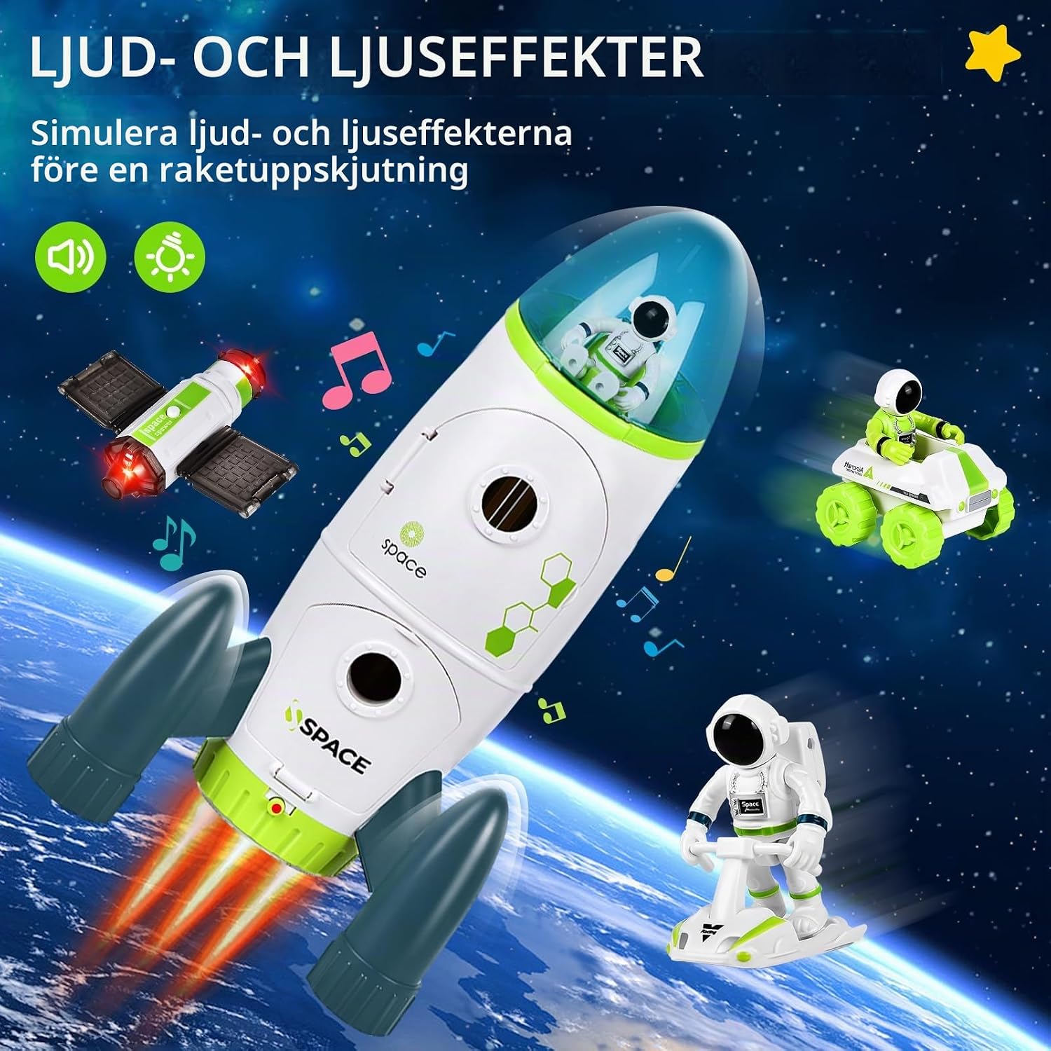 Detalle de Aragallant rymdraketleksak med ljud, ljus och rymdtillbehör